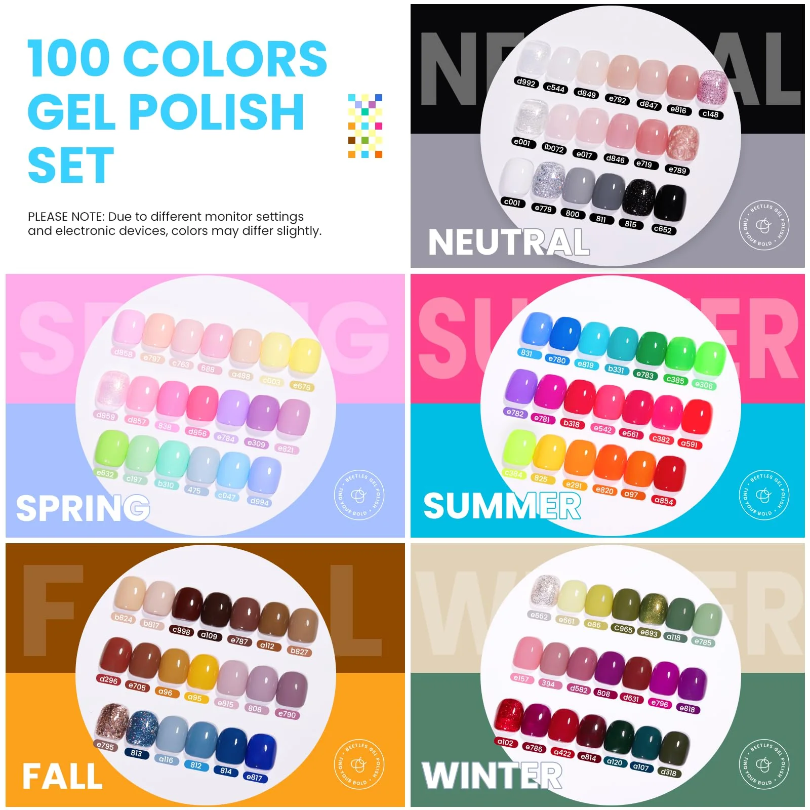 (Extra Free $20 Gift) 100 Colors Nails 110 PCS Perfect Gift Gel Polish Set for All Season - Image 3
