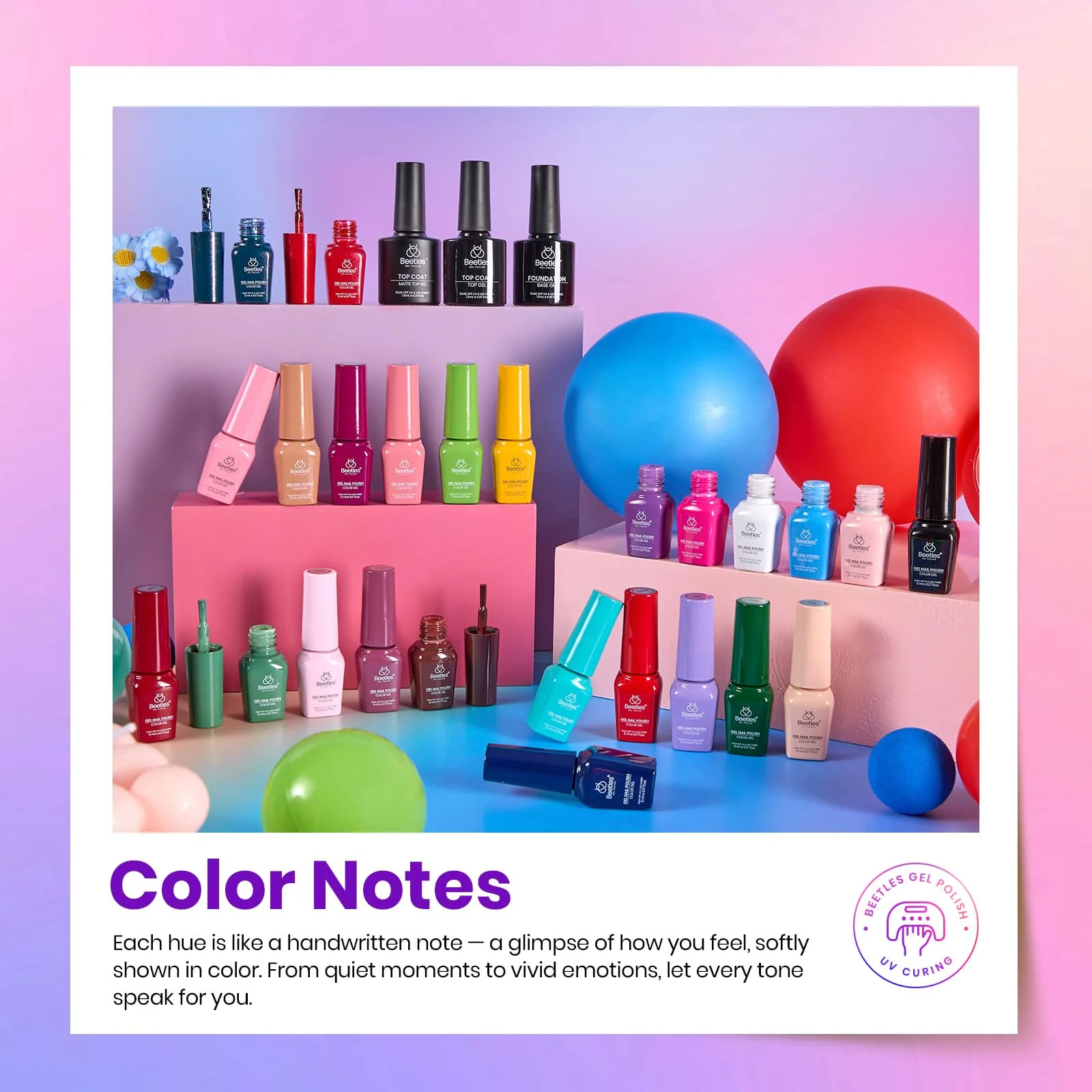 Beetles Gel Nail Starter Kit Prime Notes Color Summer Nails Diary 25 Colors With All-in-One Mani Set UV Light - Image 3