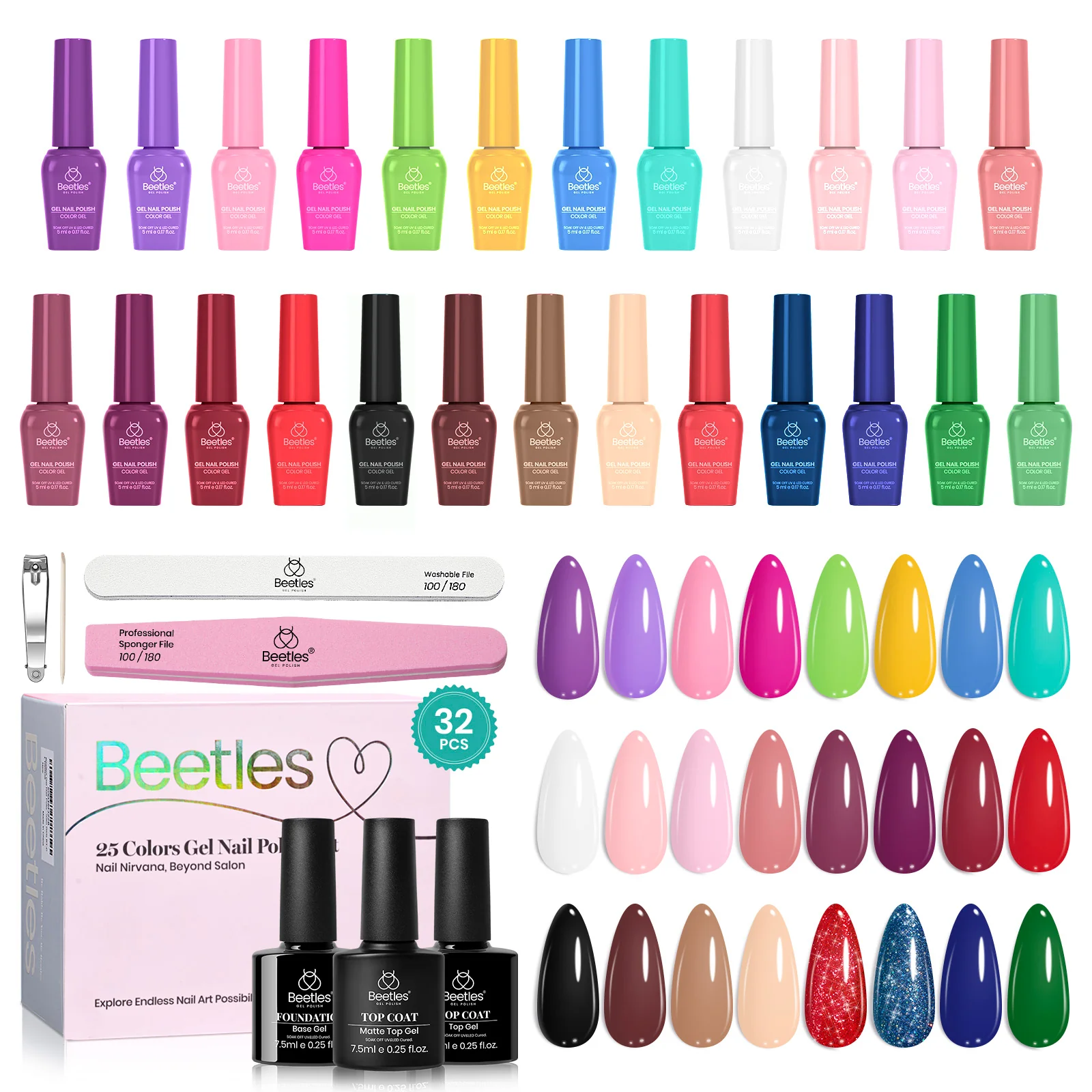 Beetles Gel Nail Starter Kit Prime Notes Color Summer Nails Diary 25 Colors With All-in-One Mani Set UV Light - Image 7