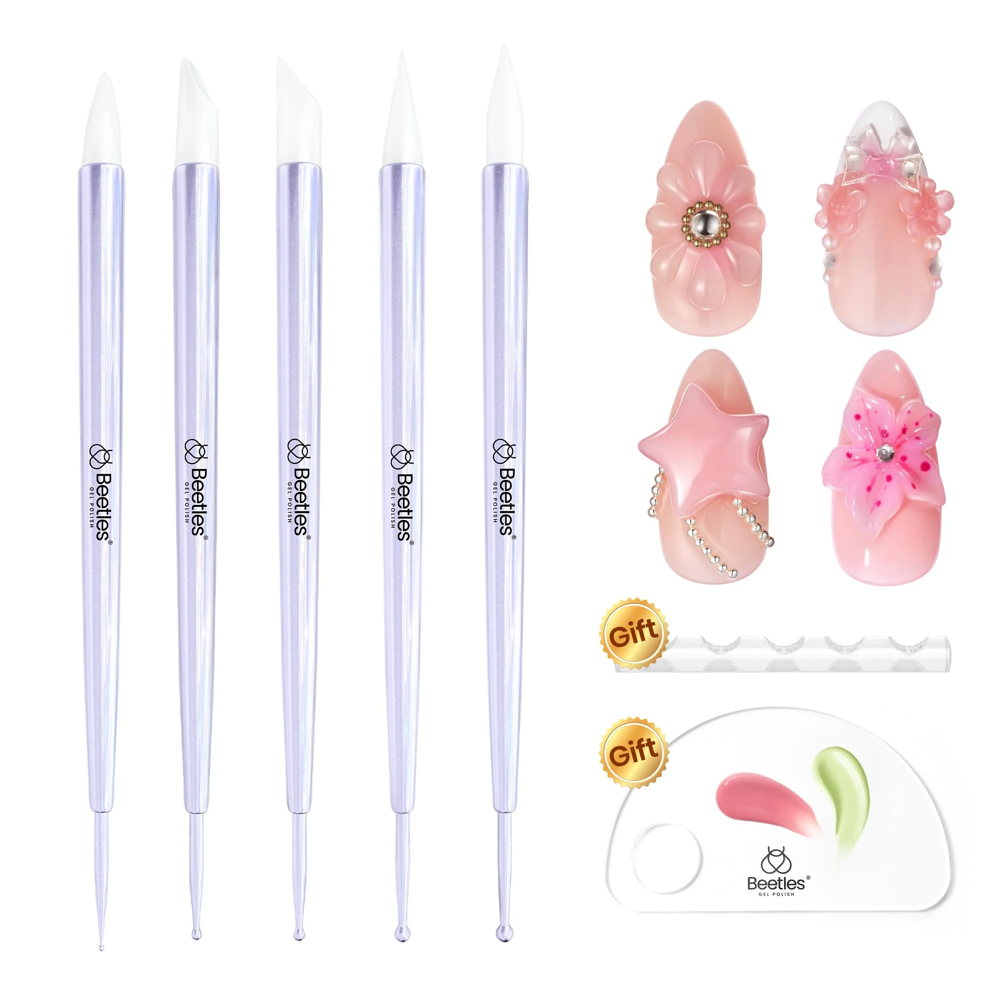 5Pcs Silicone Dual-Head Nail Art Tools Brushes Set