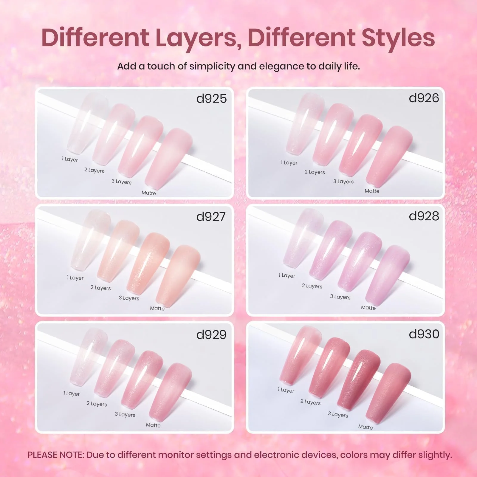 6 Colors Gel Polish Kit Summer Nails Pink Glitter Gel Polish Set Sheer Jelly Pink Glitter - Image 2