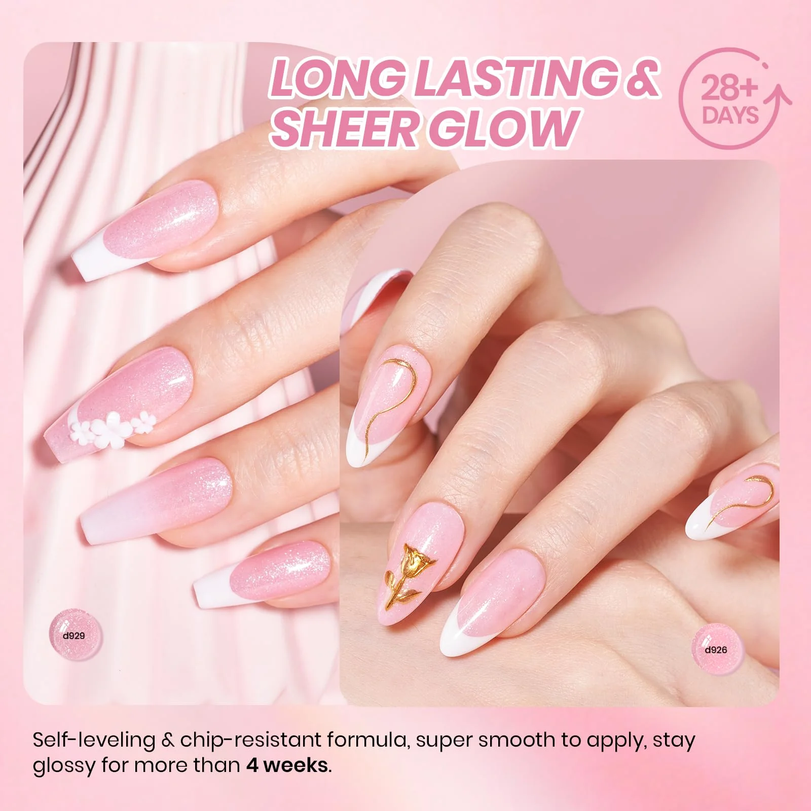 6 Colors Gel Polish Kit Summer Nails Pink Glitter Gel Polish Set Sheer Jelly Pink Glitter - Image 3