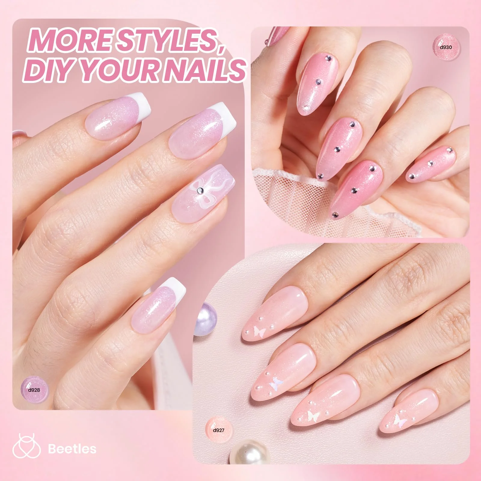 6 Colors Gel Polish Kit Summer Nails Pink Glitter Gel Polish Set Sheer Jelly Pink Glitter - Image 4