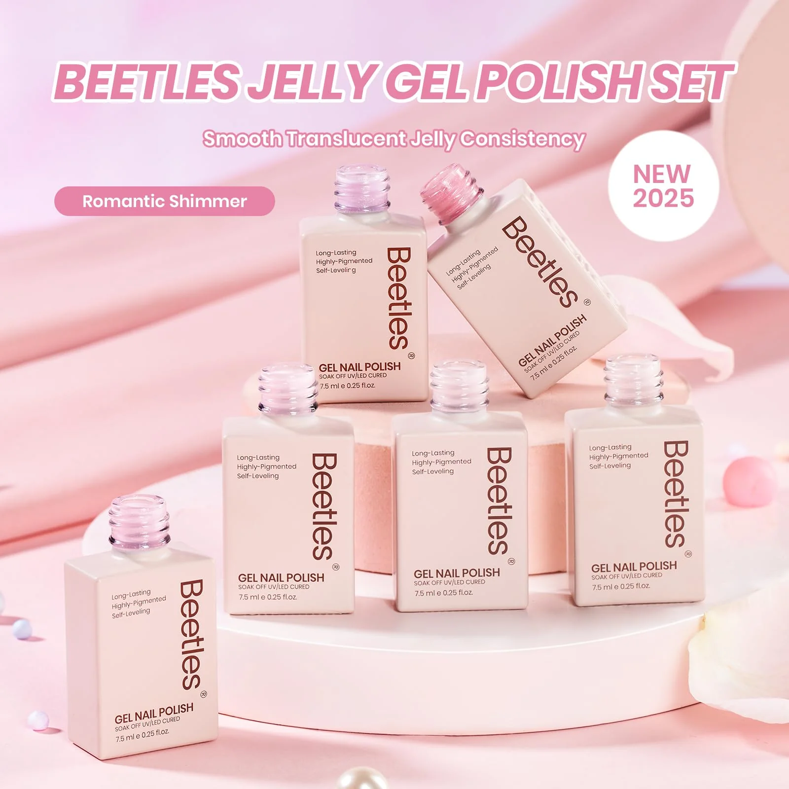 6 Colors Gel Polish Kit Summer Nails Pink Glitter Gel Polish Set Sheer Jelly Pink Glitter - Image 7