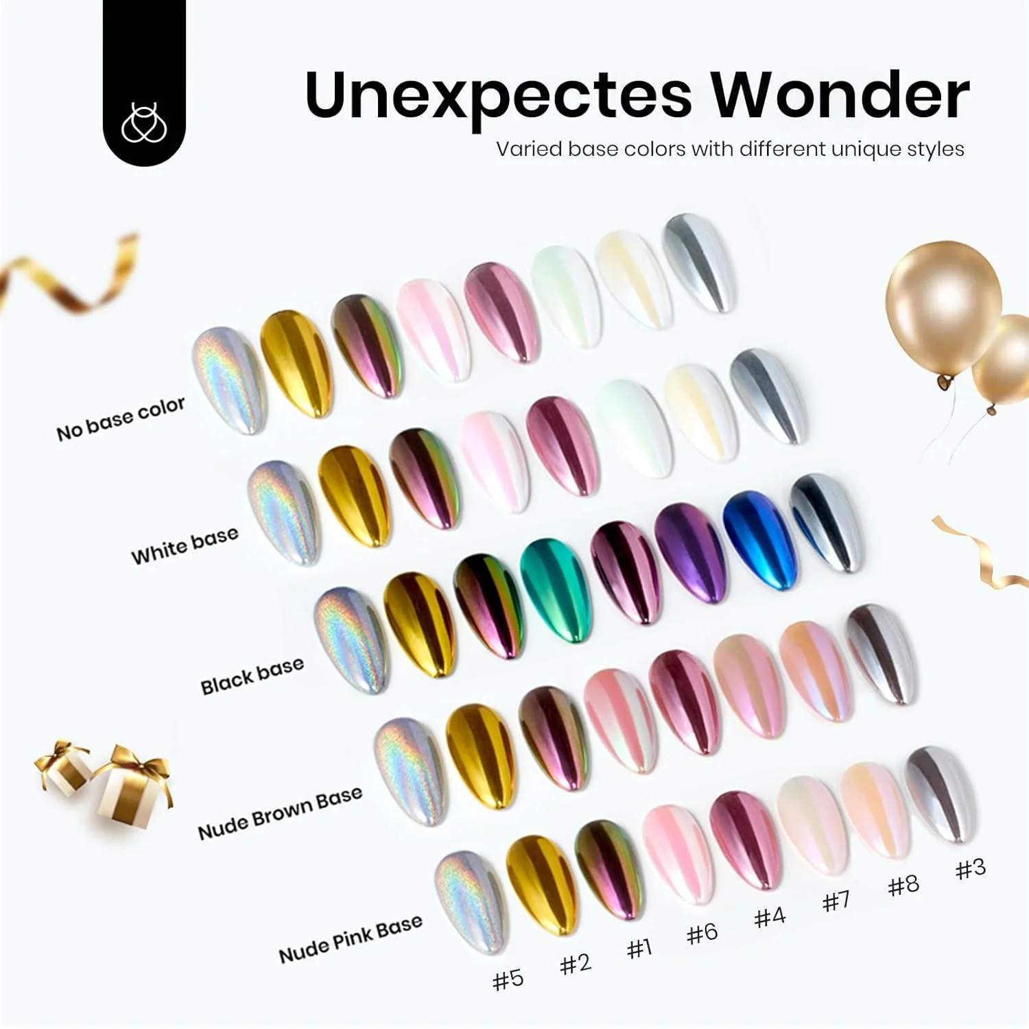 Chrome Nail Powder - 8-Color Mirror Effect and Holographic Glitter - Image 3