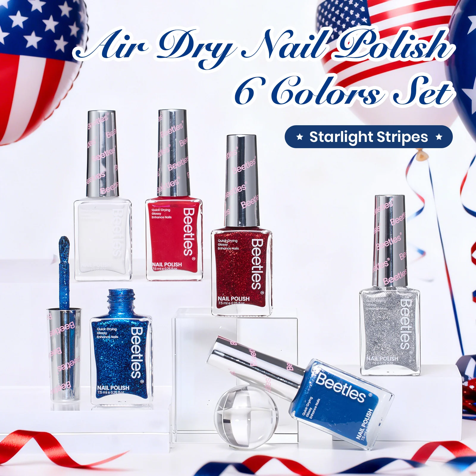 Air Dry Nail Polish| 6 Colors Gel Nail Polish Classic Red White Blue - Image 2