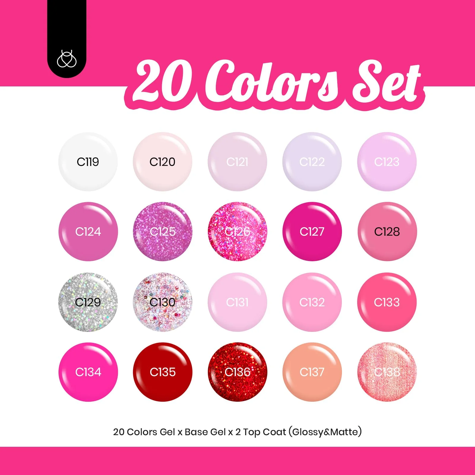 Alluring Sweetie-20 Gel Colors Set Nails with Top and Base Coat (5ml/Each) - Image 2