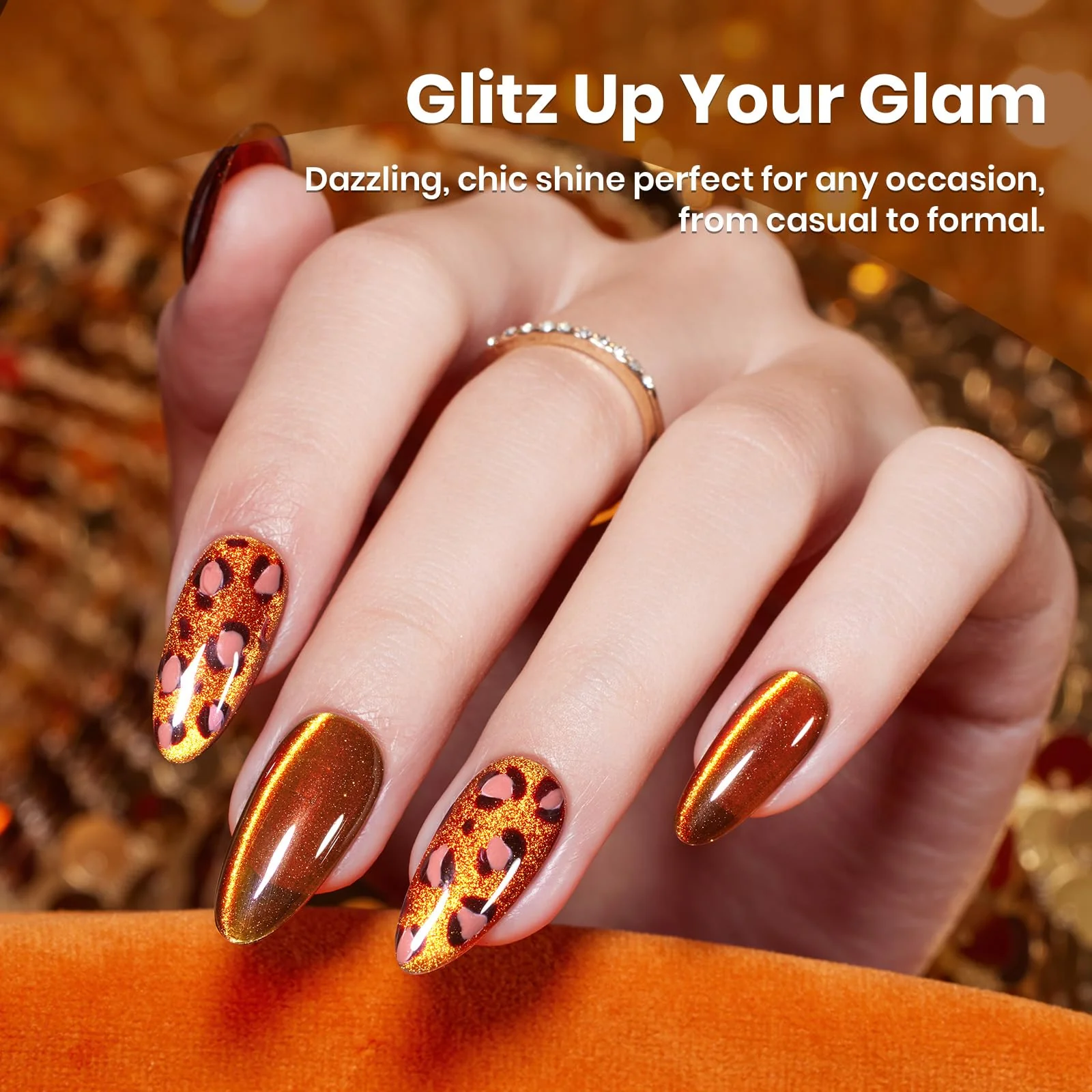 Amber Glint Nails - 15ML Fall Brown Gold Powder Glass Cat Eye Magnetic Glitter Gel Polish - Image 3