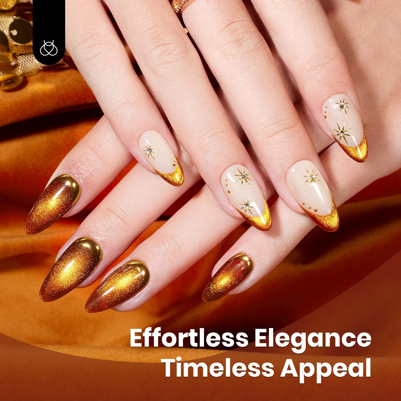 Amber Glint Nails - 15ML Fall Brown Gold Powder Glass Cat Eye Magnetic Glitter Gel Polish - Image 5