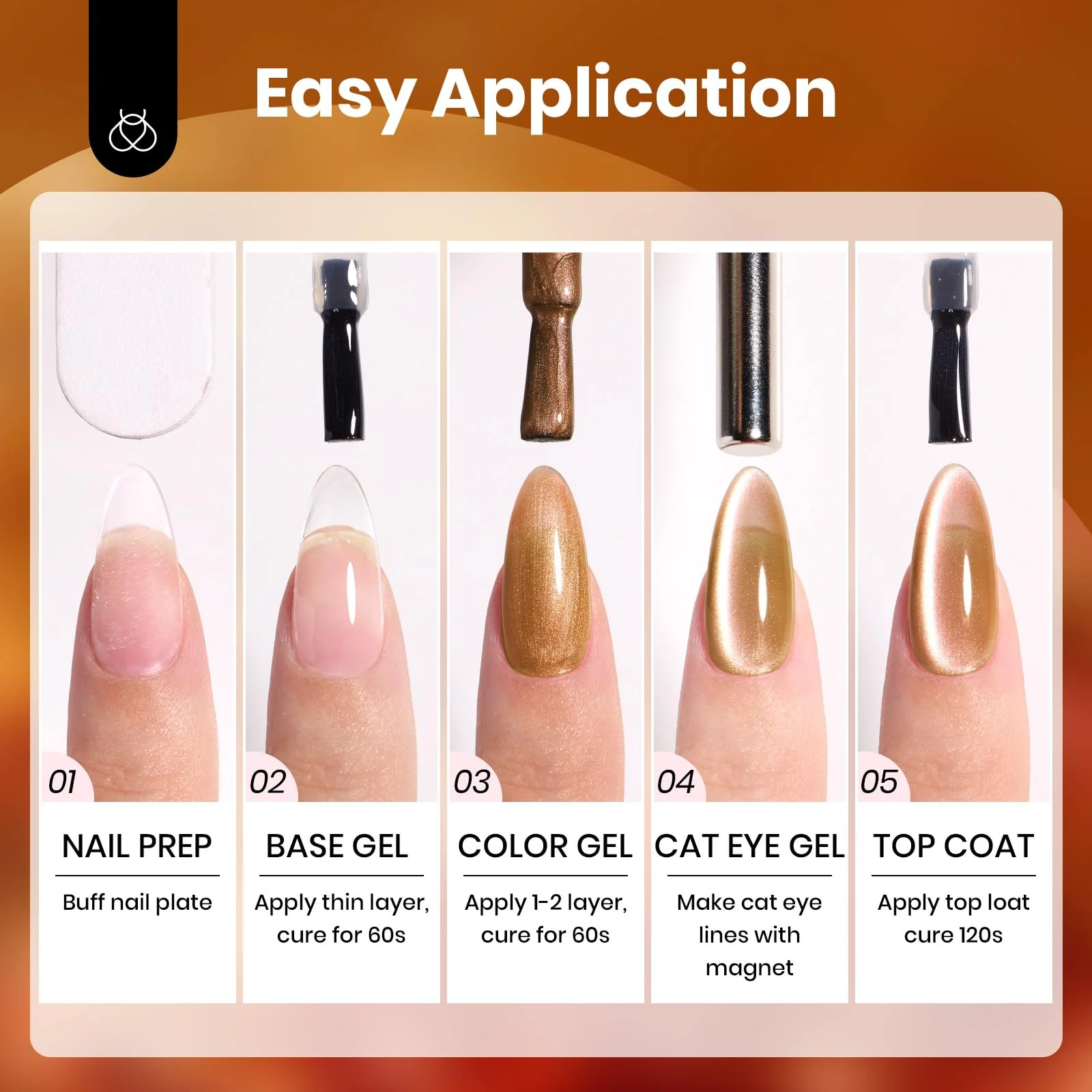 Amber Glint Nails - 15ML Fall Brown Gold Powder Glass Cat Eye Magnetic Glitter Gel Polish - Image 7