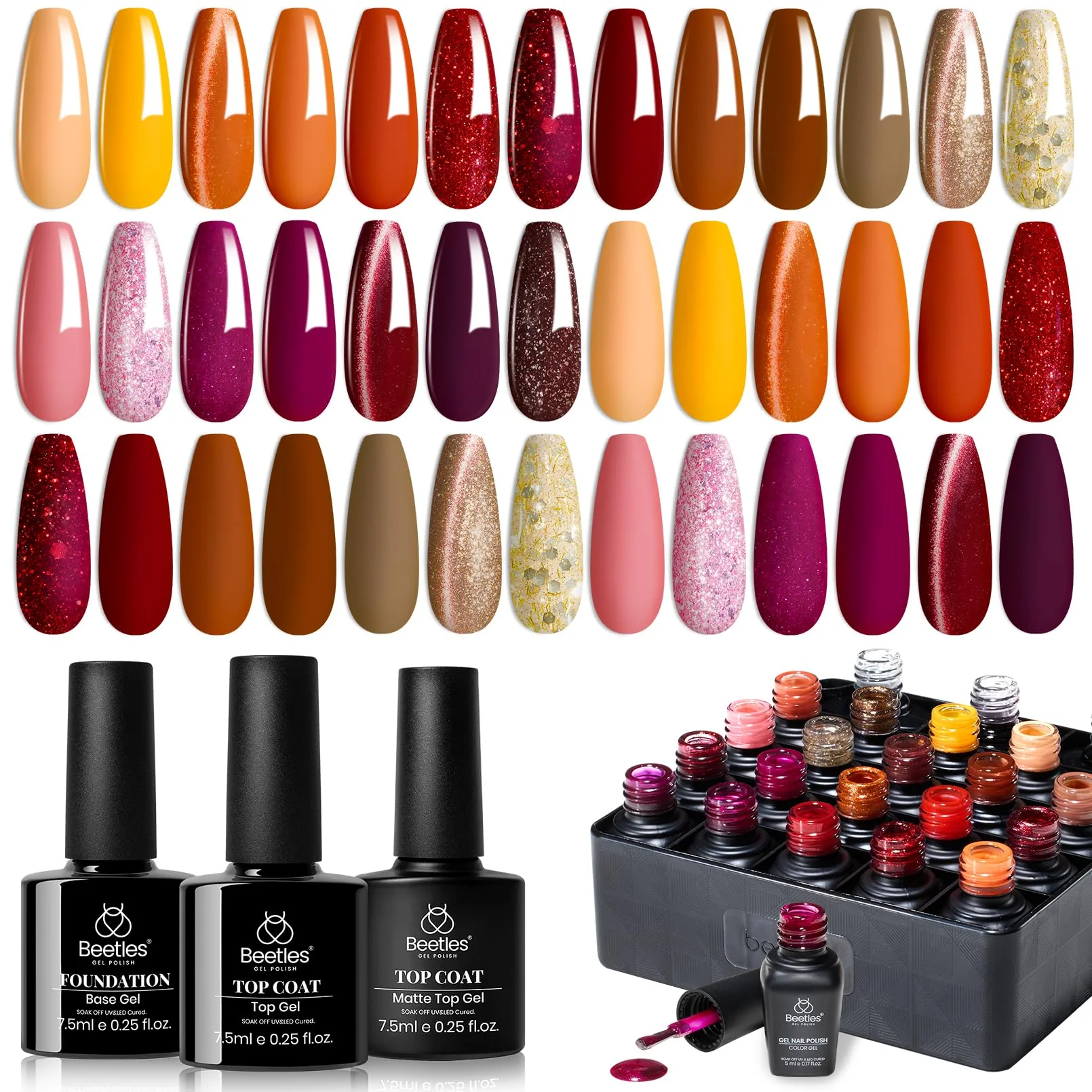 Autumn Aura- 20 Colors Yellow Orange Brown Red Purple Cat Eye Gel Nail Polish Set - Image 8