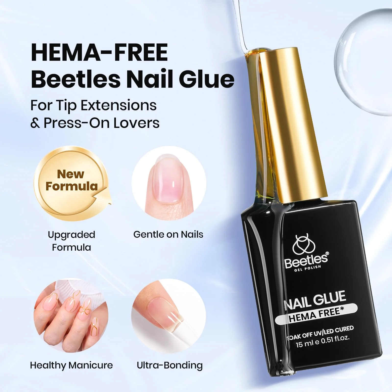 Beetles 15ml HEMA-Free Nail Glue Gel - TPO Free UV Nail Glue - Image 2