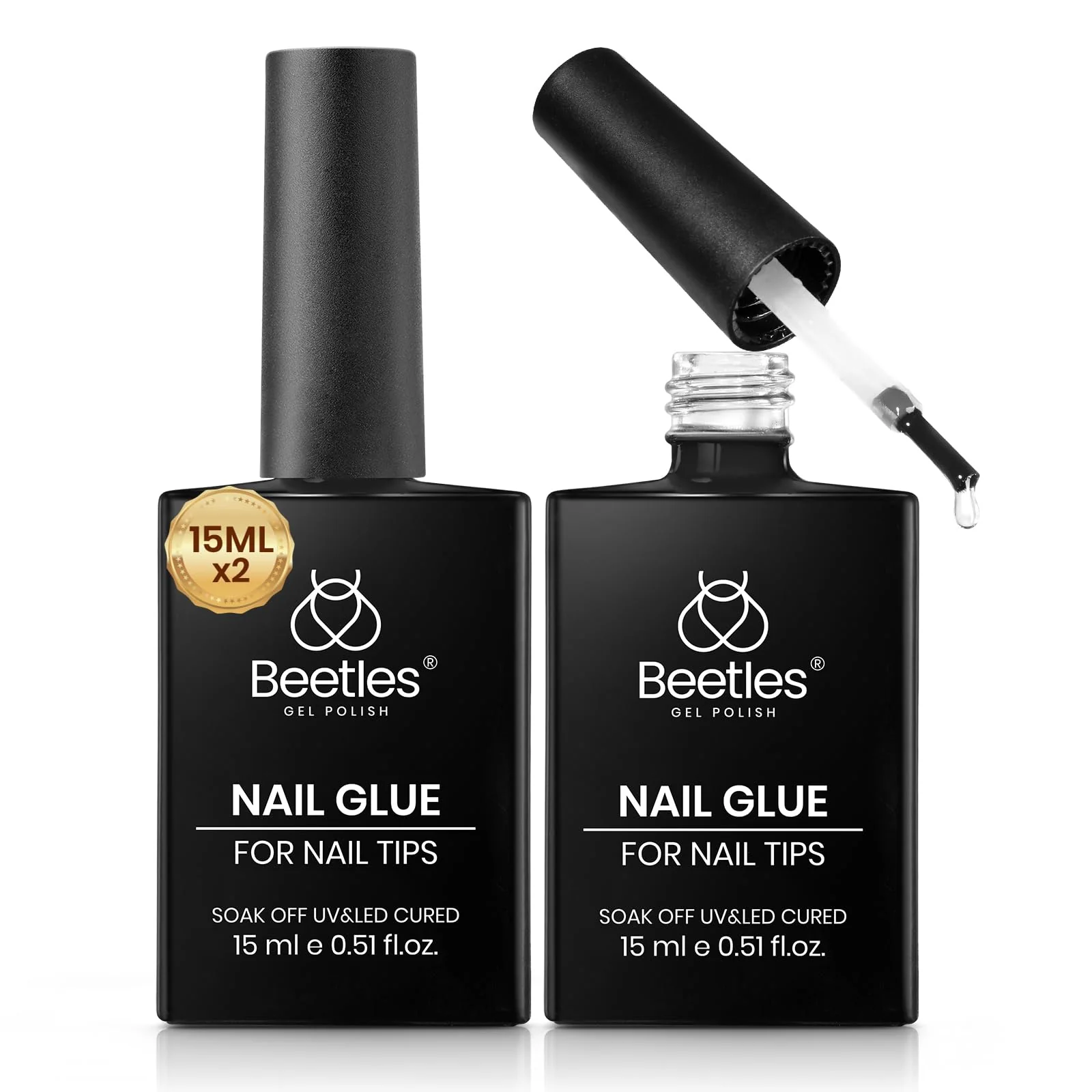 Beetles 2Pcs 15ml Gel Nail Glue for Acrylic Nail Tips Clear Self-Leveling Nail Extension Gel