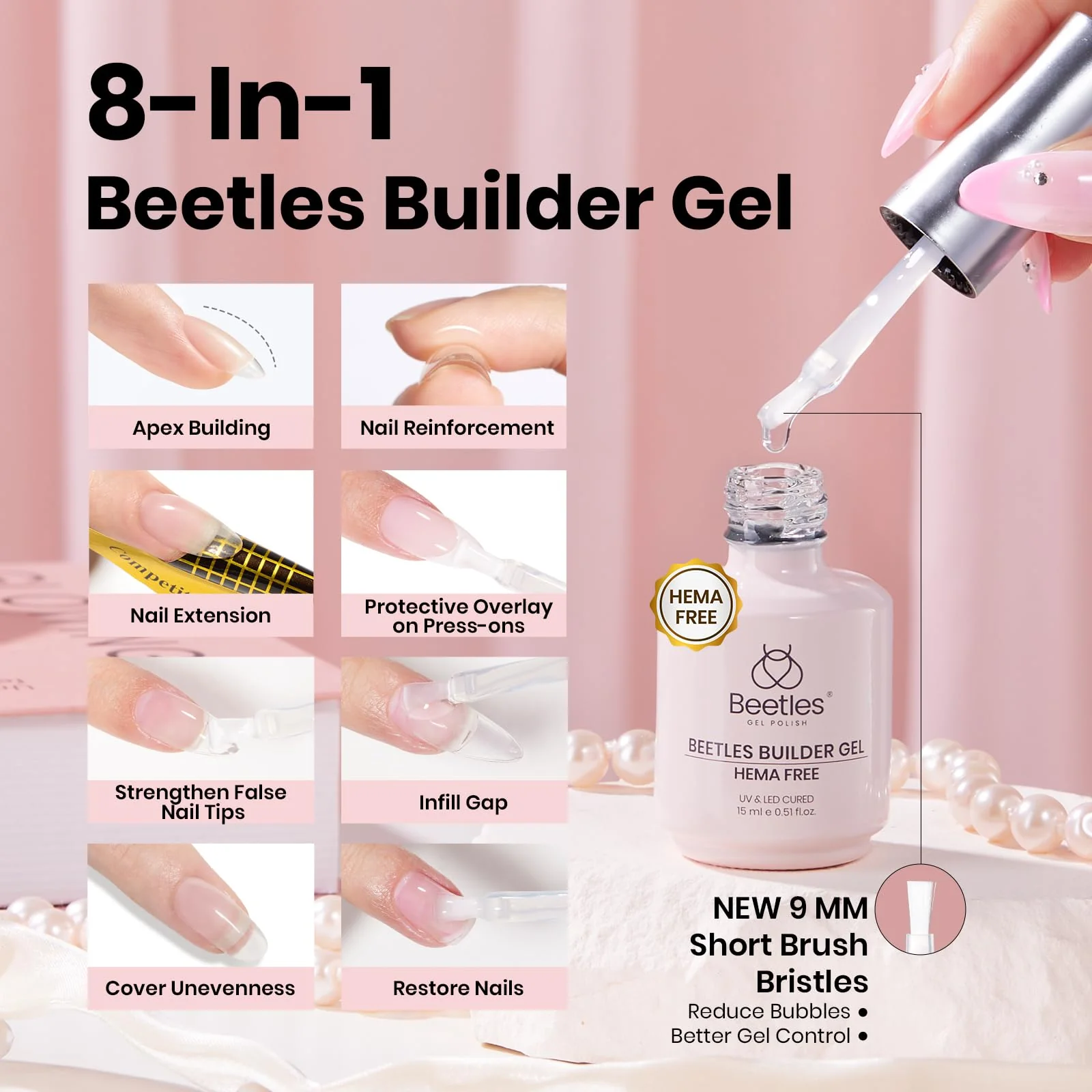 Beetles 3 Pcs Hema-Free 8-In-1  Builder Gel Top Coat With Base Coat Set - Image 4