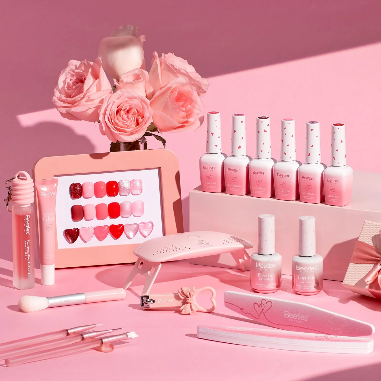 Beetles Gel Nail Starter Kit 6 Colors Red Cat Eye Gel Pink Jelly Glitter 30 Pcs All-in-One Mani Kit - Image 3