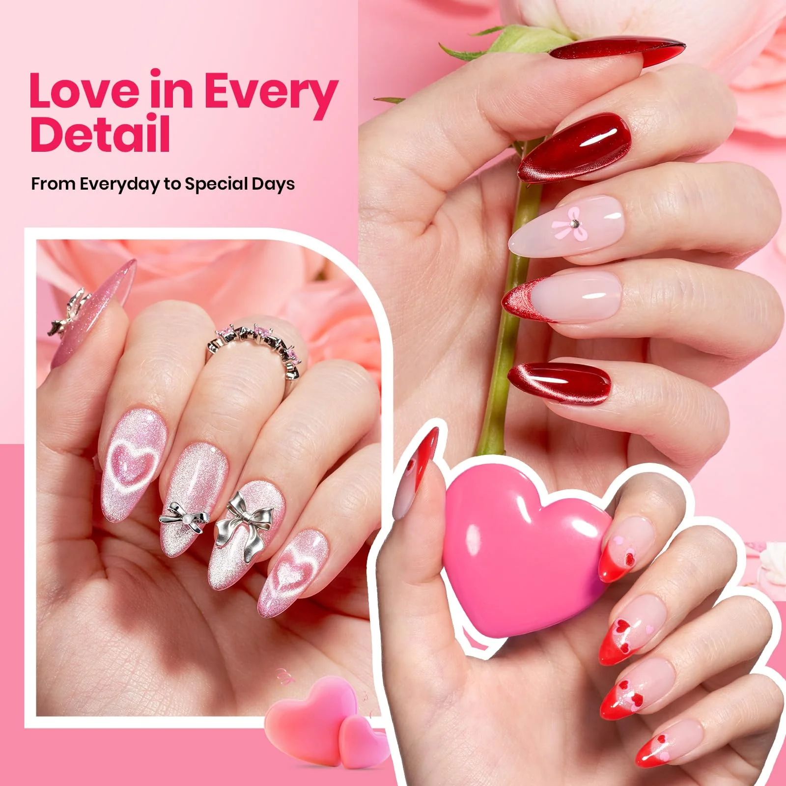 Beetles Gel Nail Starter Kit 6 Colors Red Cat Eye Gel Pink Jelly Glitter 30 Pcs All-in-One Mani Kit - Image 5