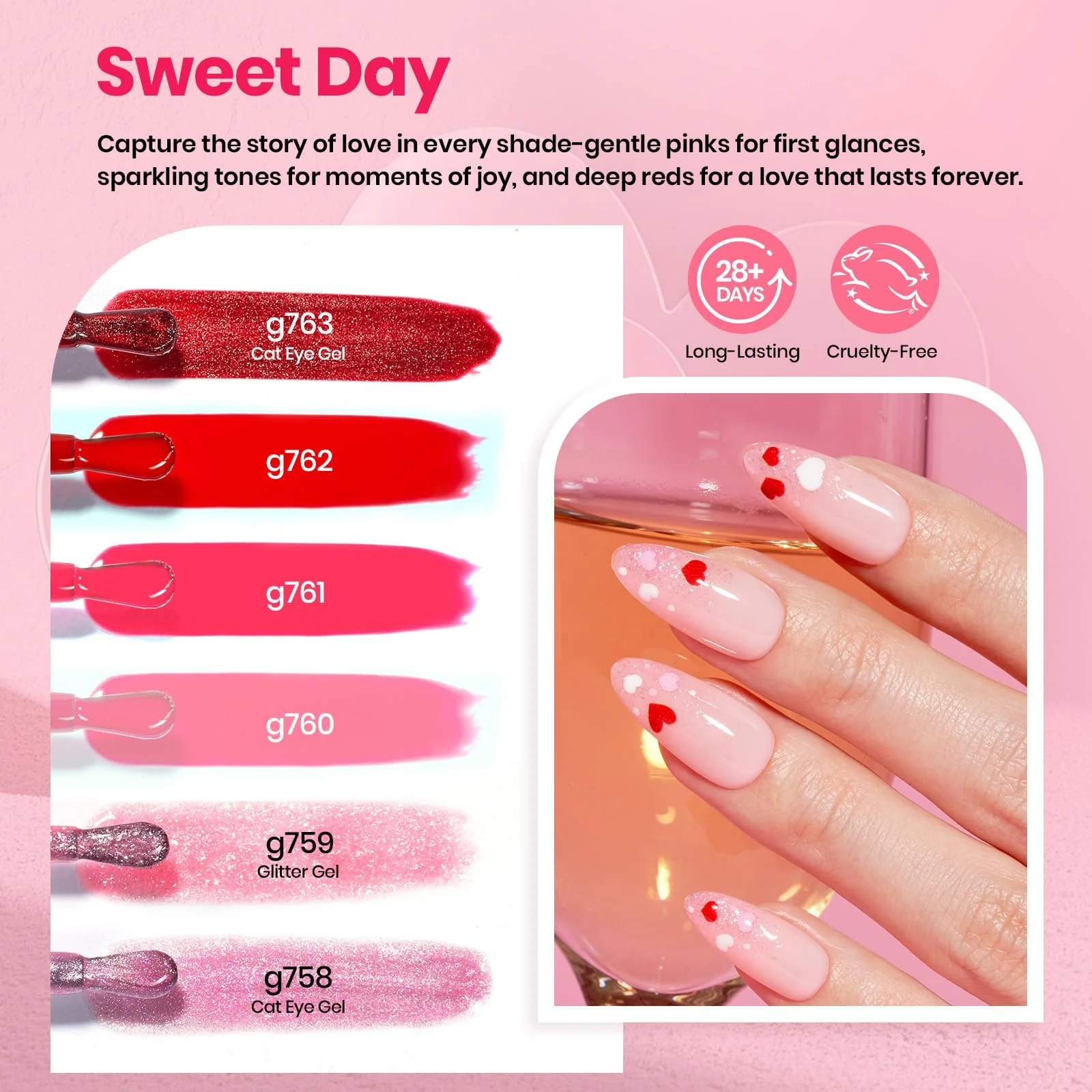Beetles Gel Nail Starter Kit 6 Colors Red Cat Eye Gel Pink Jelly Glitter 30 Pcs All-in-One Mani Kit - Image 6