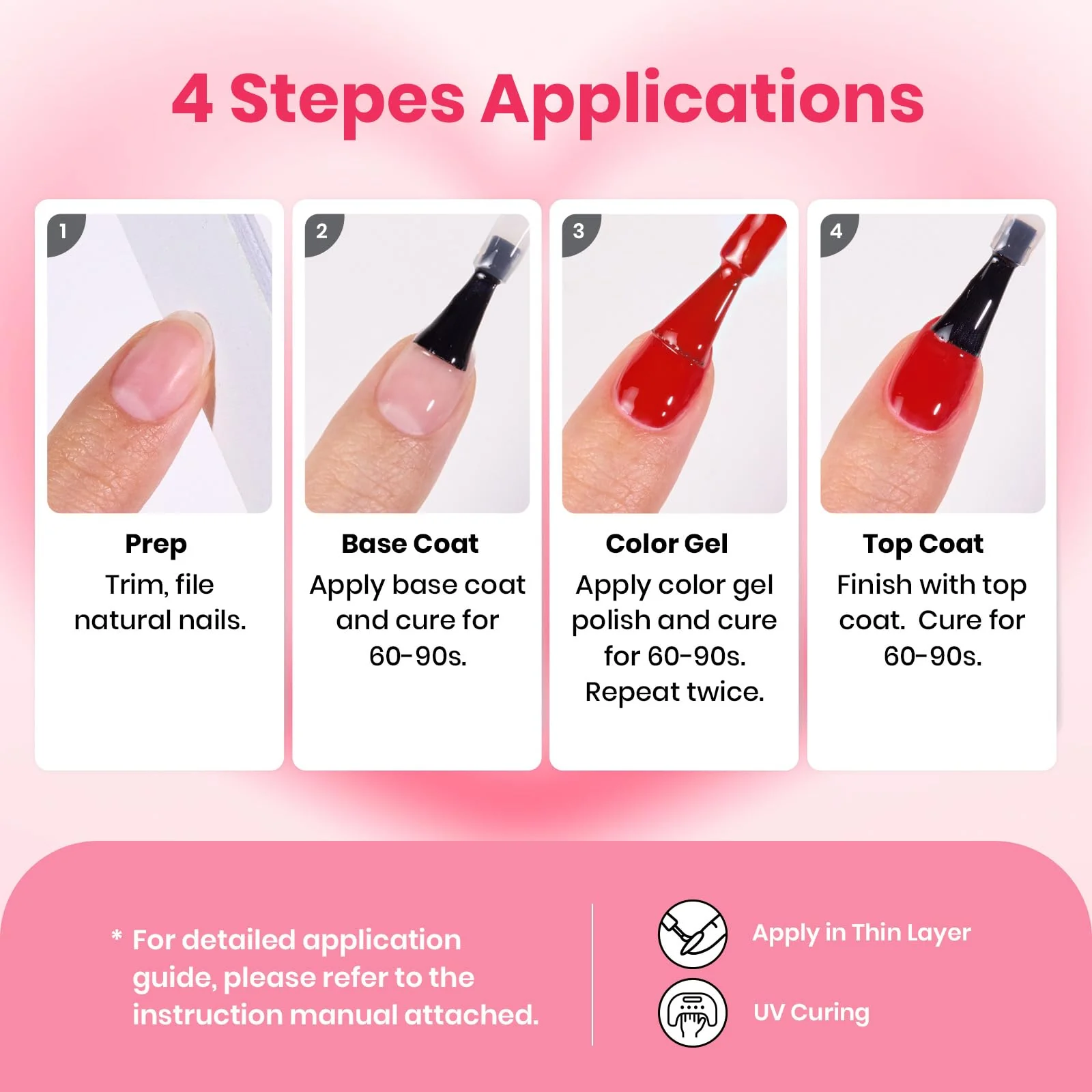 Beetles Gel Nail Starter Kit 6 Colors Red Cat Eye Gel Pink Jelly Glitter 30 Pcs All-in-One Mani Kit - Image 7