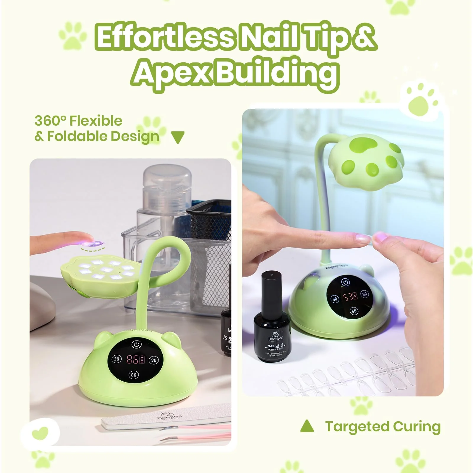 Beetles 360° Flexible Gooseneck UV Nail Lamp Green Color - Image 2