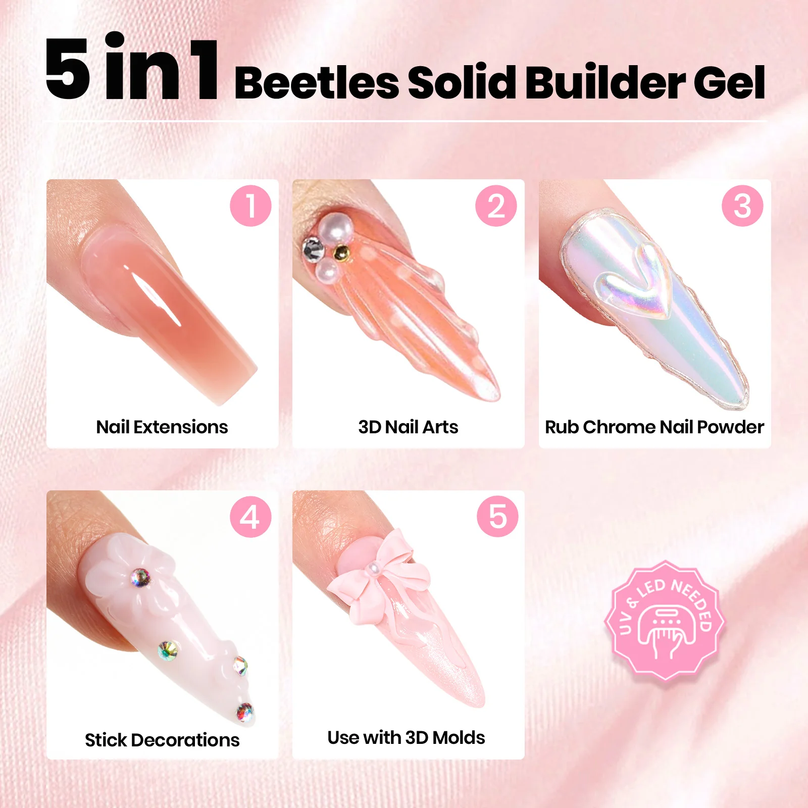 Beetles 3D Gel Nail Art-Ballet Whisper Pink Solid Builder Nail Gel Non-Sticky Sculpting with Dual-Ended Sculpture Pen & Stiletto Dual From, Beginner Friendly DIY at Home,UV LED Lamp Needed - Image 2