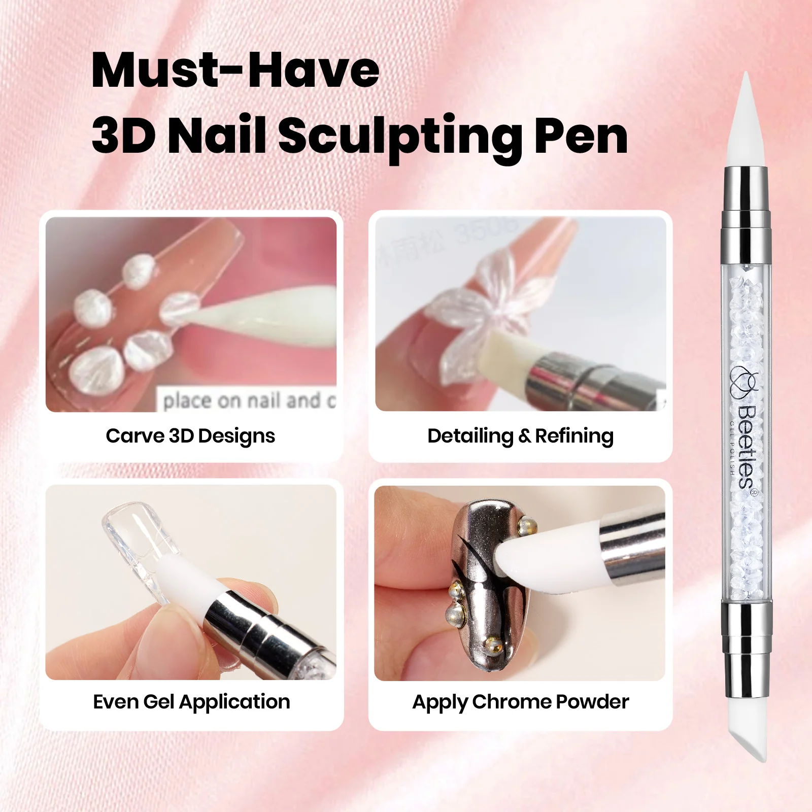 Beetles 3D Gel Nail Art-Ballet Whisper Pink Solid Builder Nail Gel Non-Sticky Sculpting with Dual-Ended Sculpture Pen & Stiletto Dual From, Beginner Friendly DIY at Home,UV LED Lamp Needed - Image 5