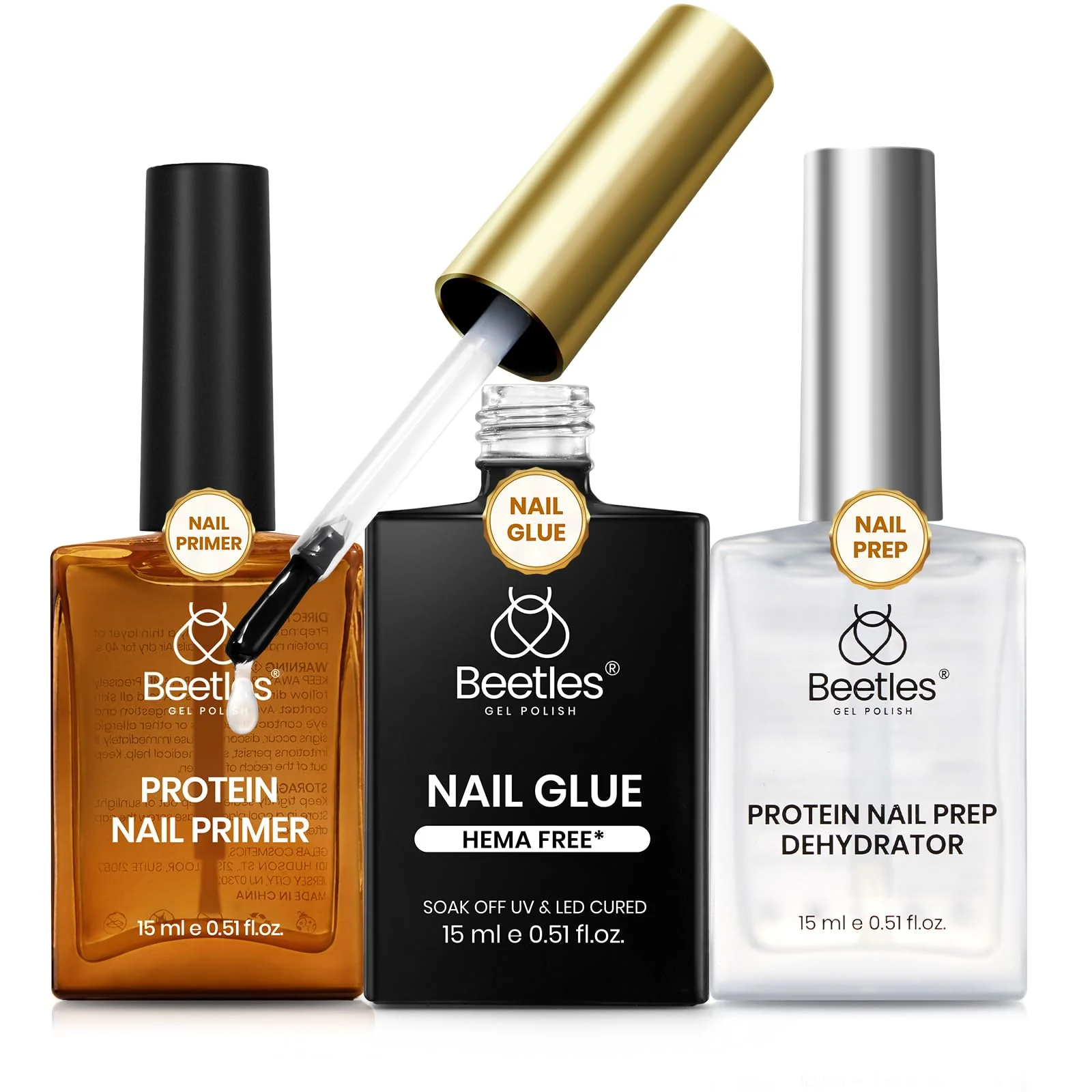Beetles 3Pcs 15ml Hema-Free Nail Prep & Glue Set