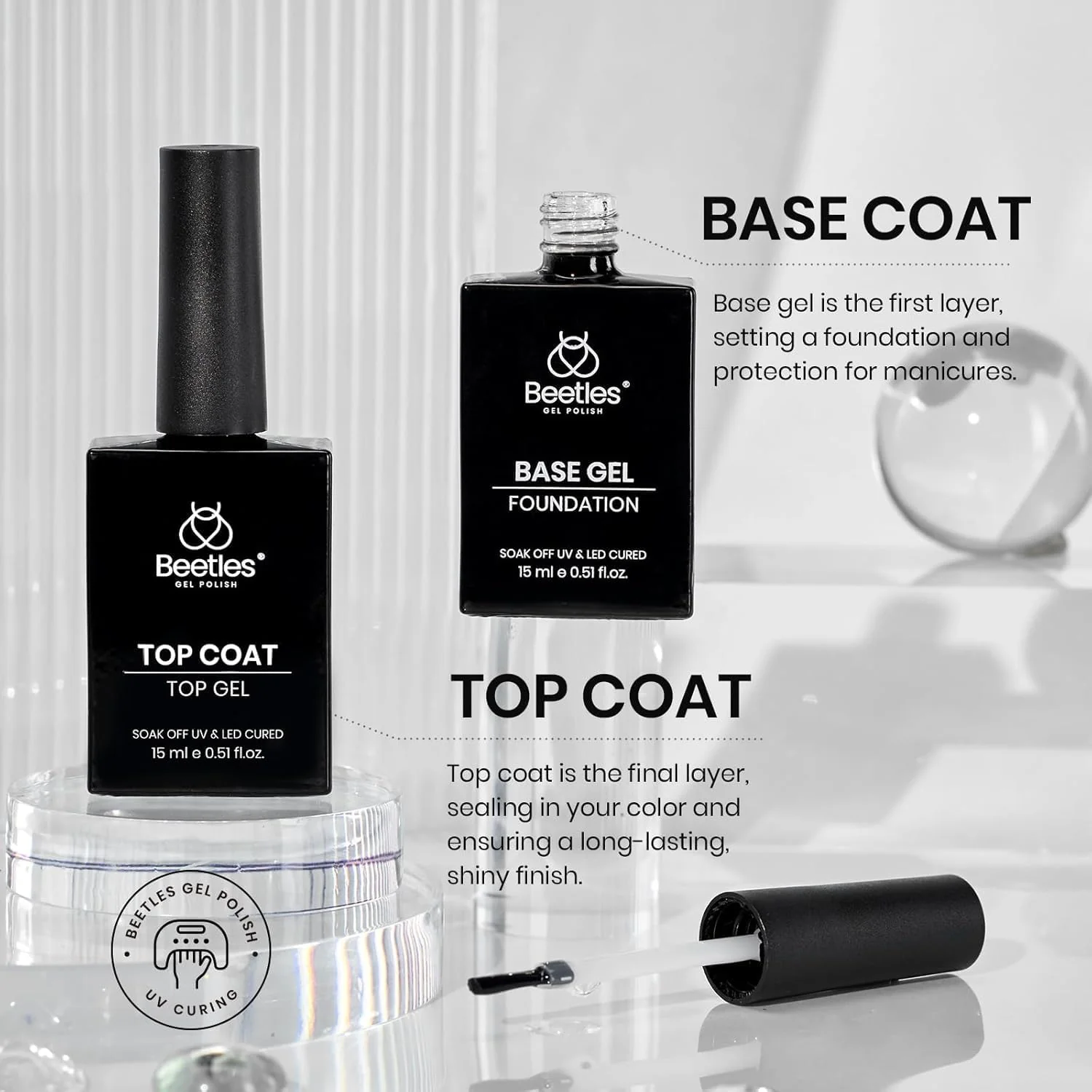 Beetles 4 Pcs 15ml Gel Top Coat and Base Coat Set - Image 9