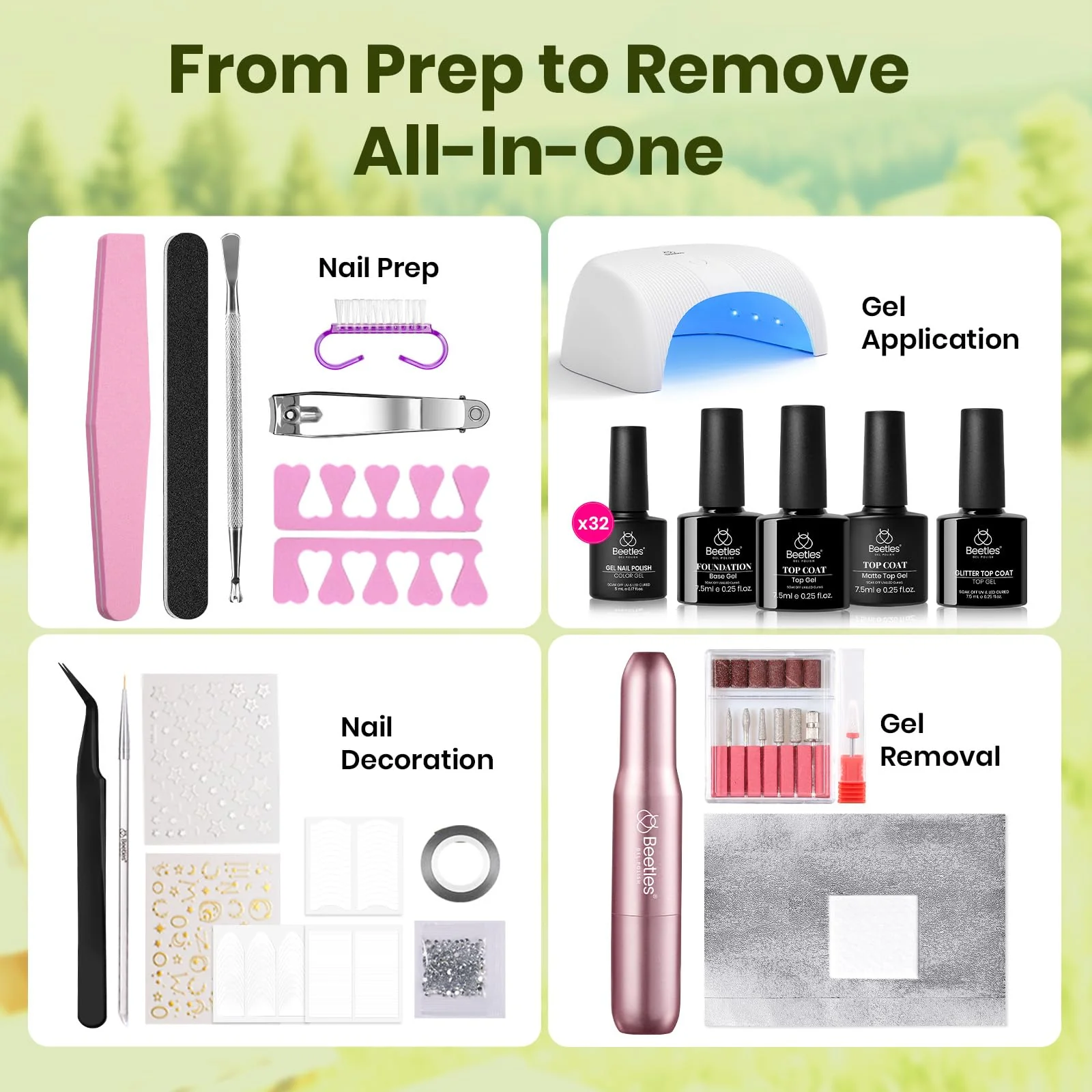 Beetles Gel Nail Starter Kit Nails With UV Light and Nail Drill 55Pcs 32 Colors All-in-One Mani Kit - Image 2