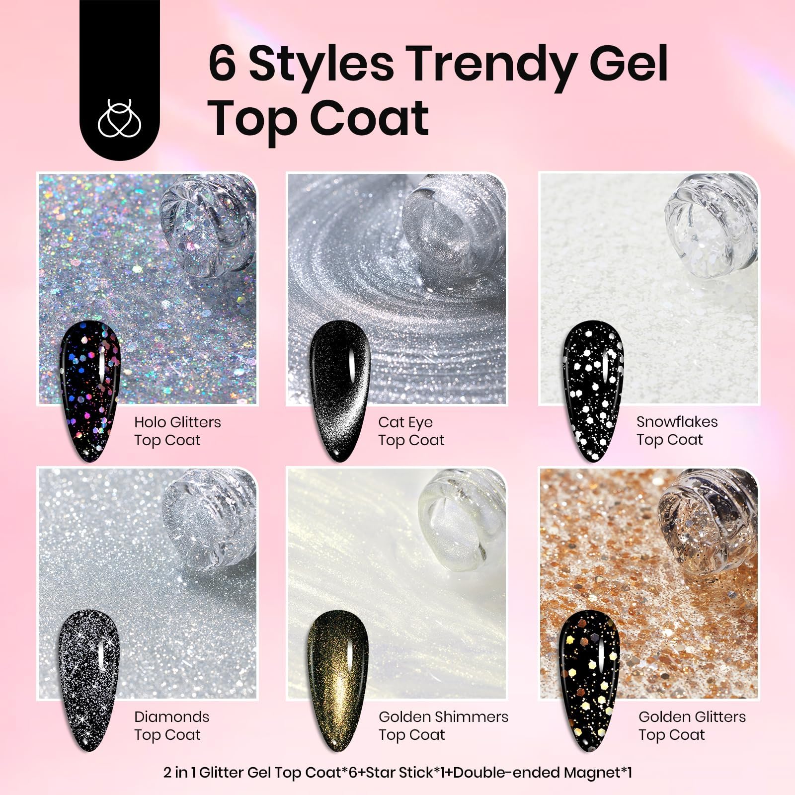 Limited Edition Box Beetles 8 Pcs No Wipe Glitter Gel Top Coat Set - Image 5