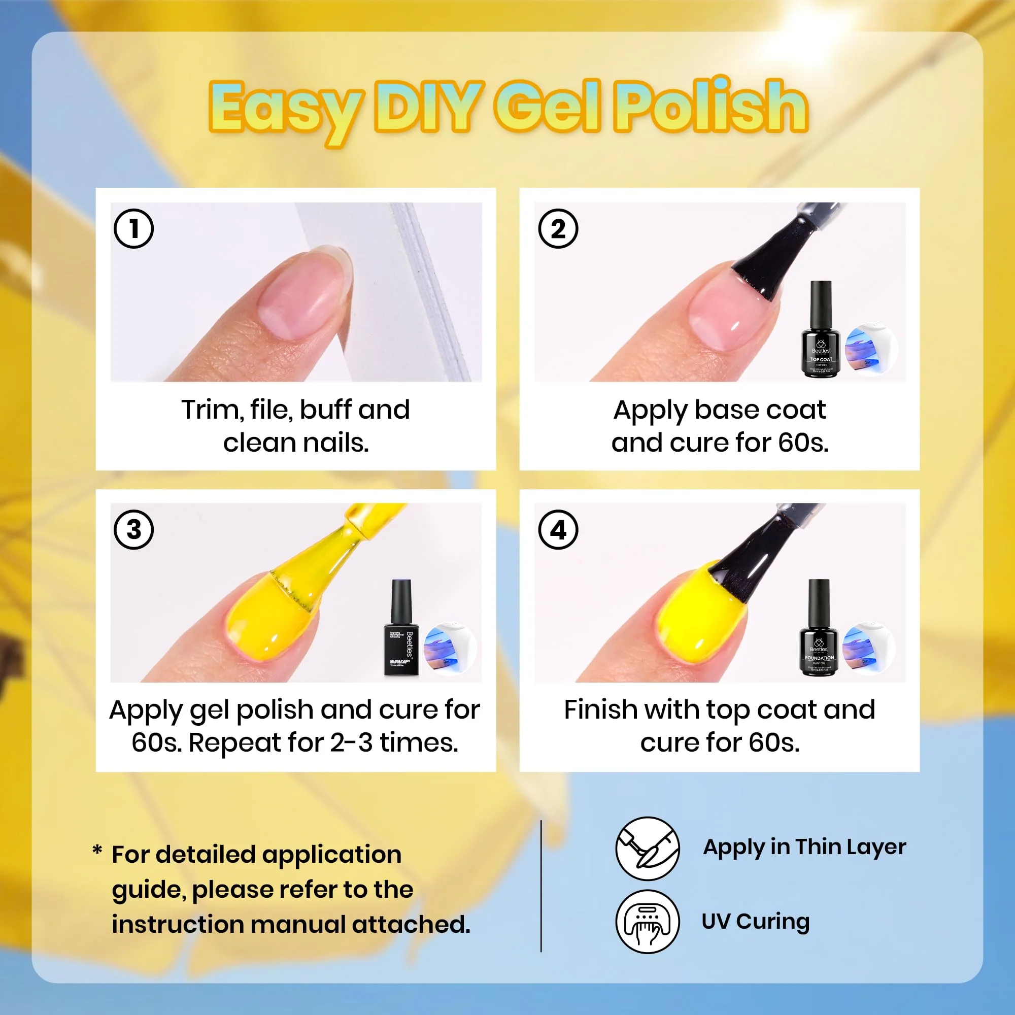 Beetles Amalfi Holiday 6 Colors Yellow Gel Nail Polish Set Summer Nails - Image 7
