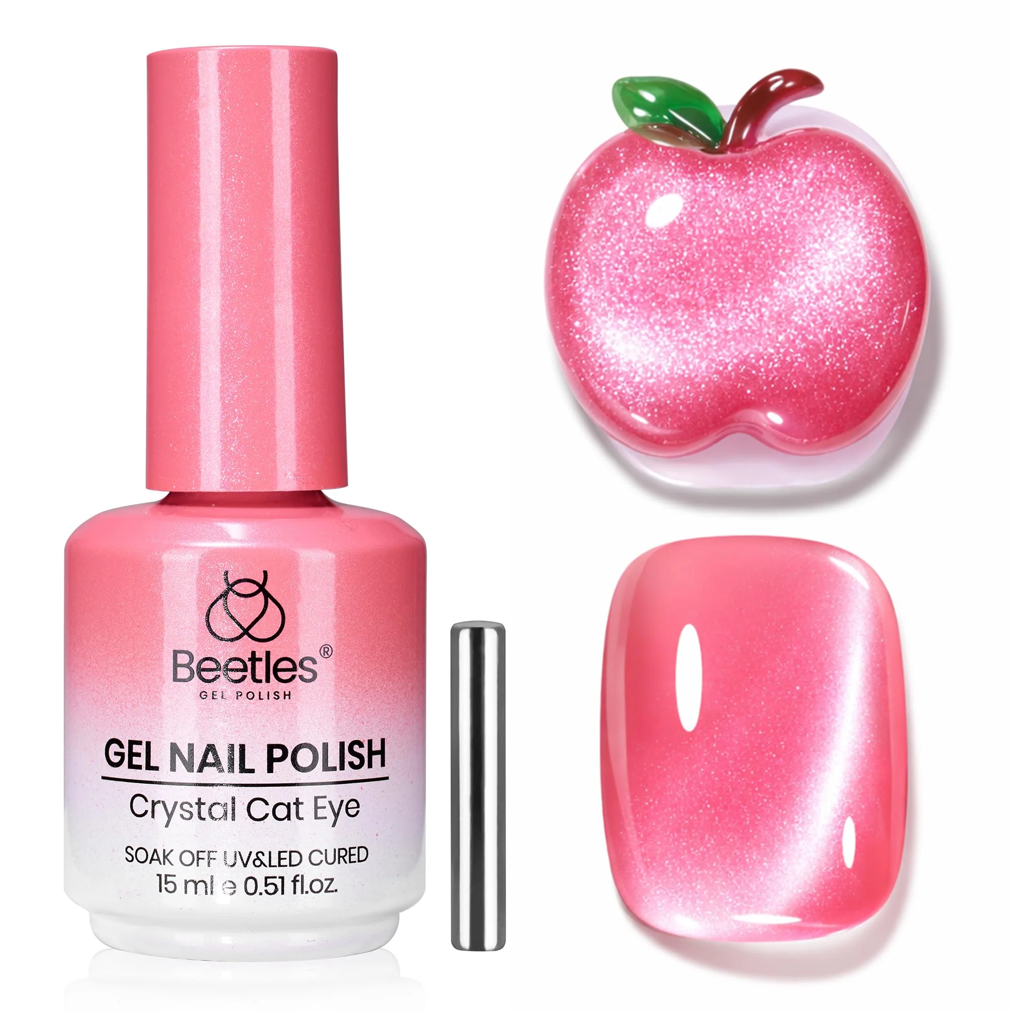 Beetles Apple Sweet Gleam Pink Cat Eye Gel Nail Polish - 15ML Glitter Pink Cat Eye Gel Polish