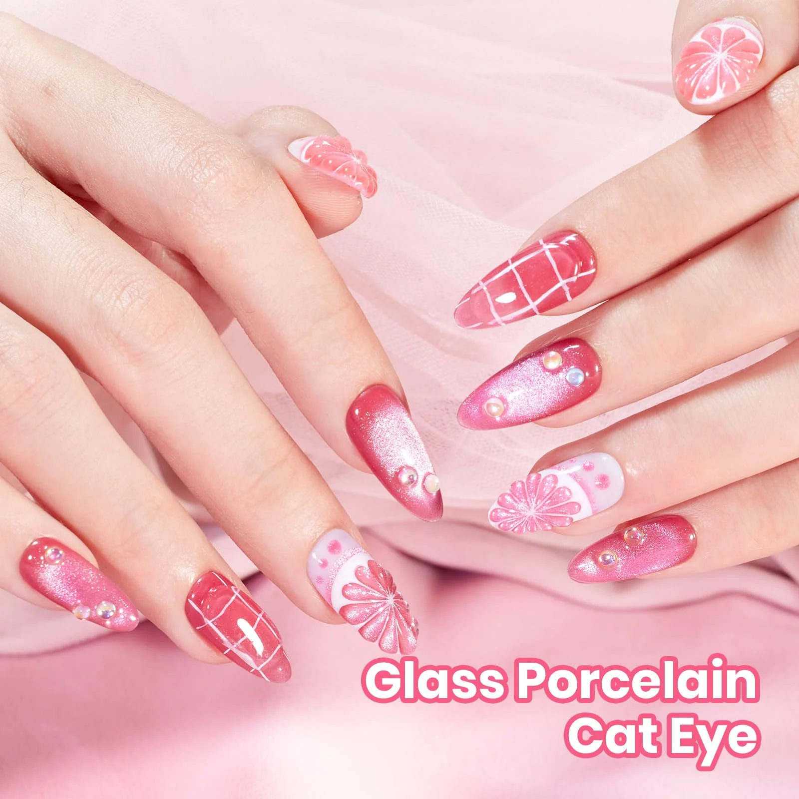 Beetles Apple Sweet Gleam Pink Cat Eye Gel Nail Polish - 15ML Glitter Pink Cat Eye Gel Polish - Image 2