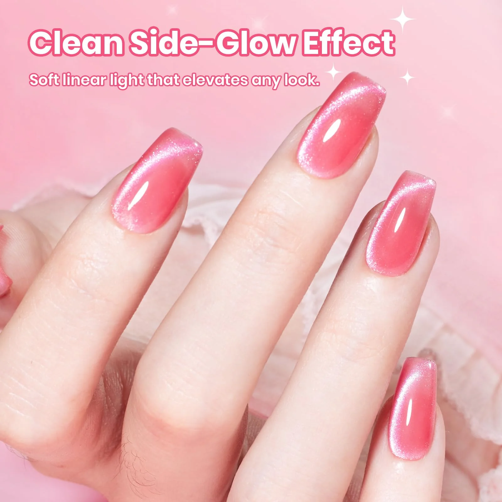 Beetles Apple Sweet Gleam Pink Cat Eye Gel Nail Polish - 15ML Glitter Pink Cat Eye Gel Polish - Image 3