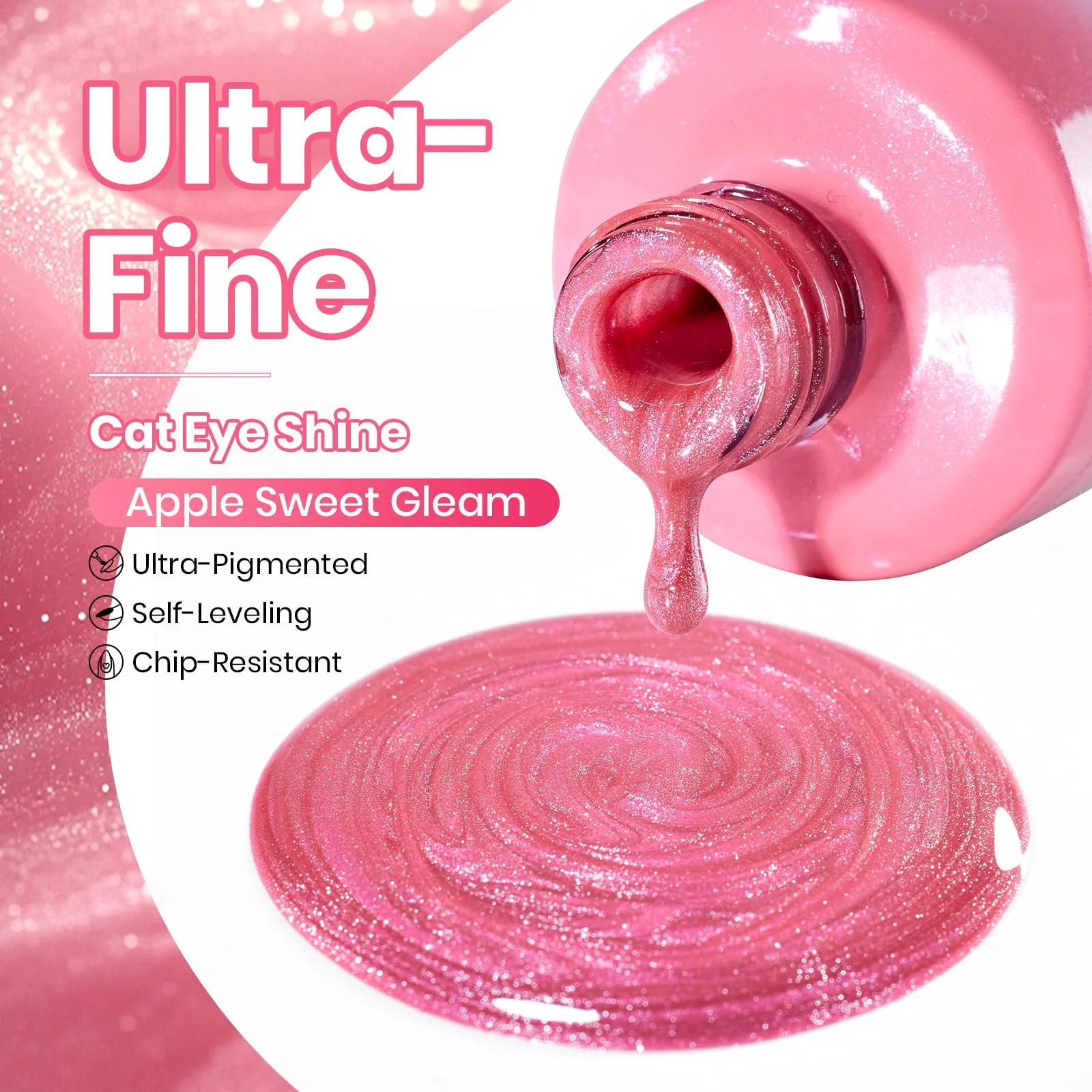 Beetles Apple Sweet Gleam Pink Cat Eye Gel Nail Polish - 15ML Glitter Pink Cat Eye Gel Polish - Image 4