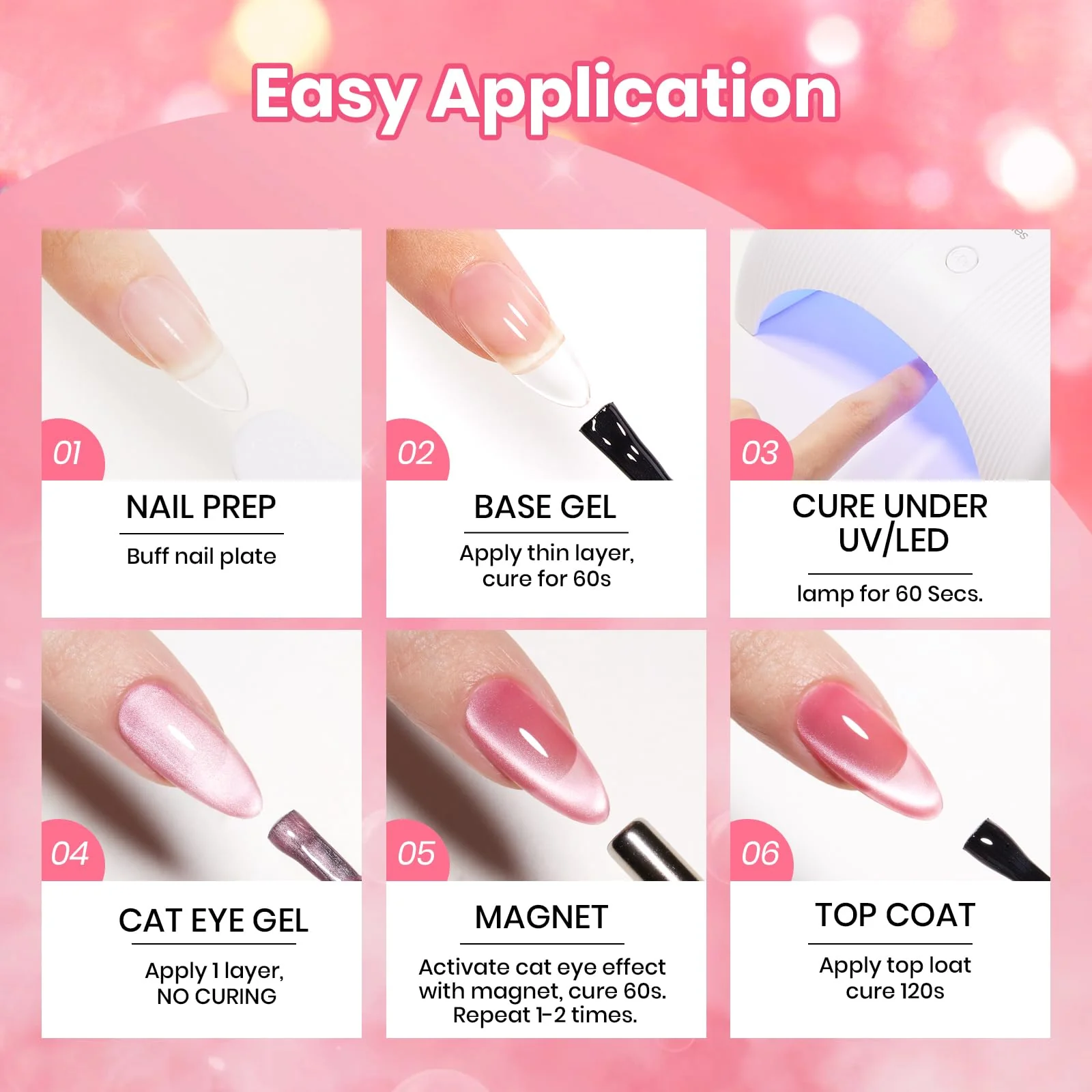 Beetles Apple Sweet Gleam Pink Cat Eye Gel Nail Polish - 15ML Glitter Pink Cat Eye Gel Polish - Image 5