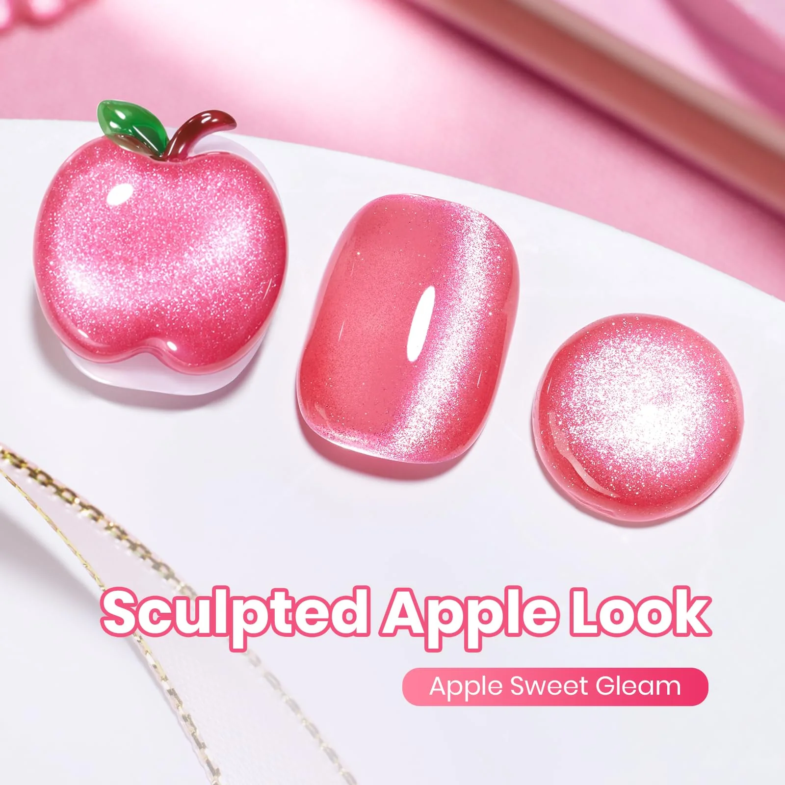 Beetles Apple Sweet Gleam Pink Cat Eye Gel Nail Polish - 15ML Glitter Pink Cat Eye Gel Polish - Image 6