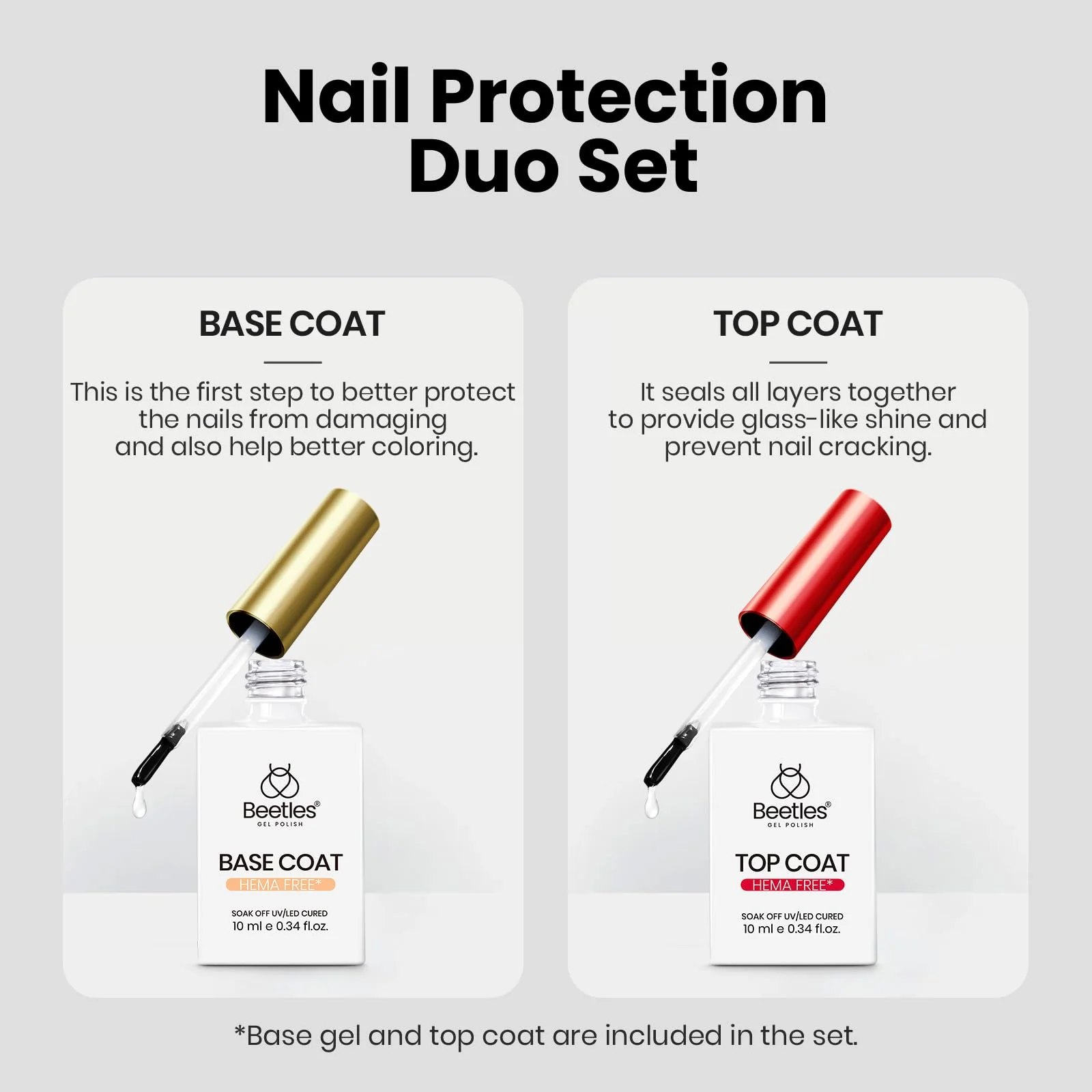 Beetles Black White Gel Polish Kit - Twin Dialogue Collection, 4pc 10ML French Nail Kit Hema-Free Black and White Colors with Base Top Coat - Image 2