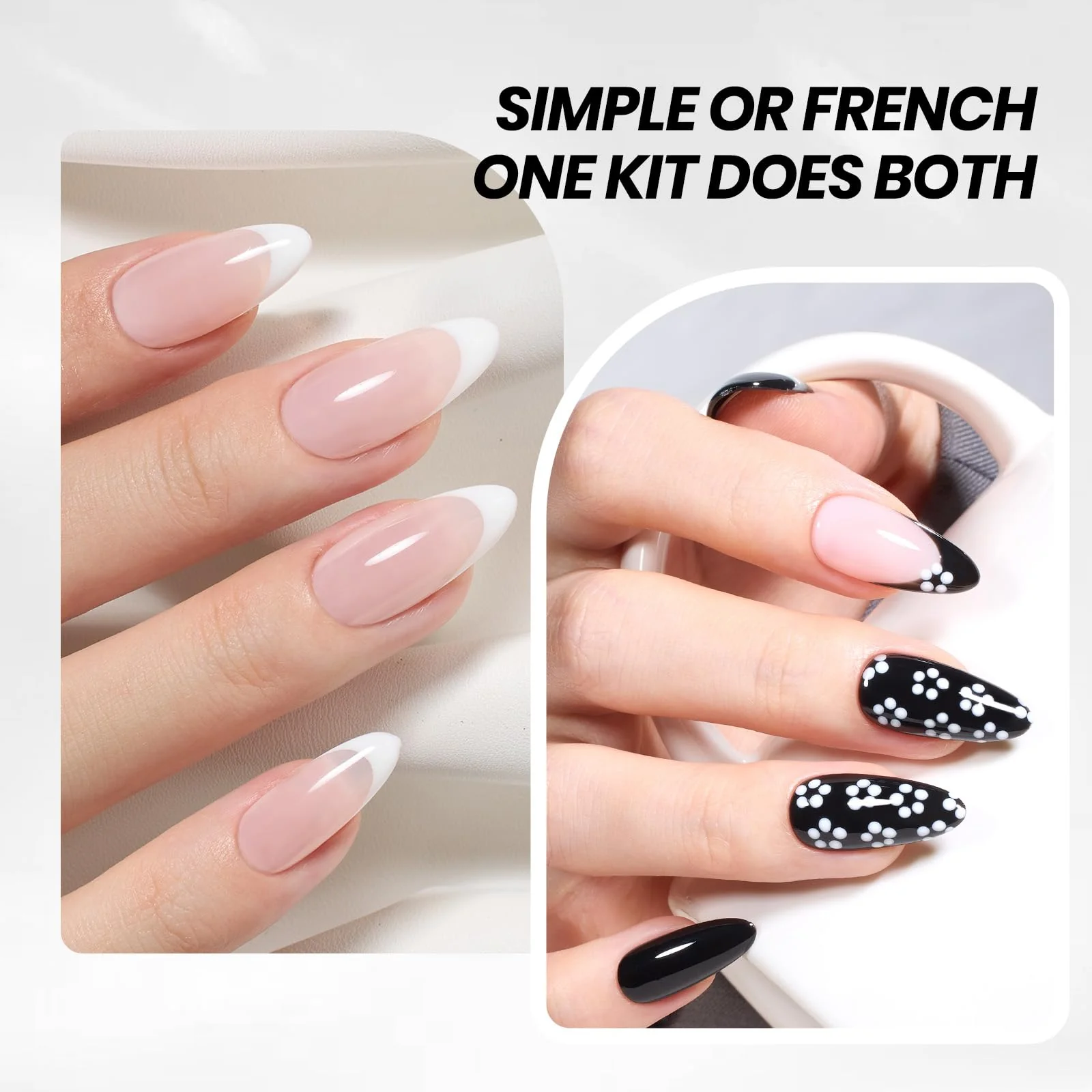 Beetles Black White Gel Polish Set - 2 Pcs 15ml Black And White Colors Polish French Nails - Image 2