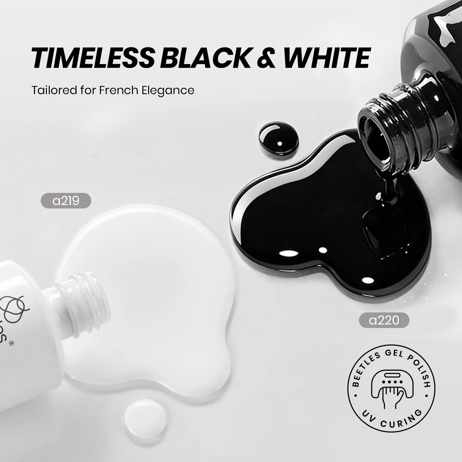 Beetles Black White Gel Polish Set - 2 Pcs 15ml Black And White Colors Polish French Nails - Image 3