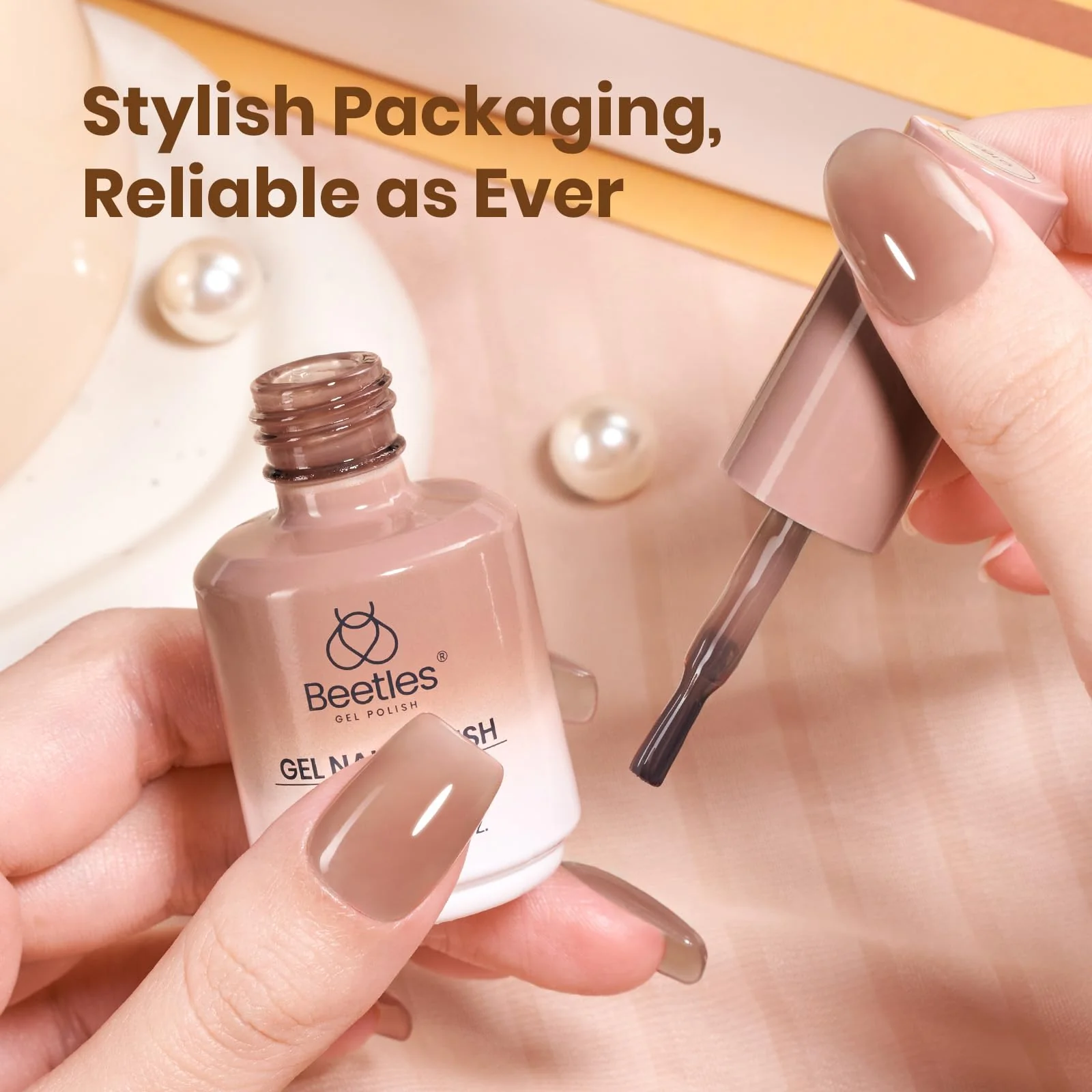 Beetles Brown Jelly Gel Nail Polish  Nails - 15ML Soft Brew Natural Nude Brown Gel Polish Sheer Fall Gel Polish Nail - Image 5