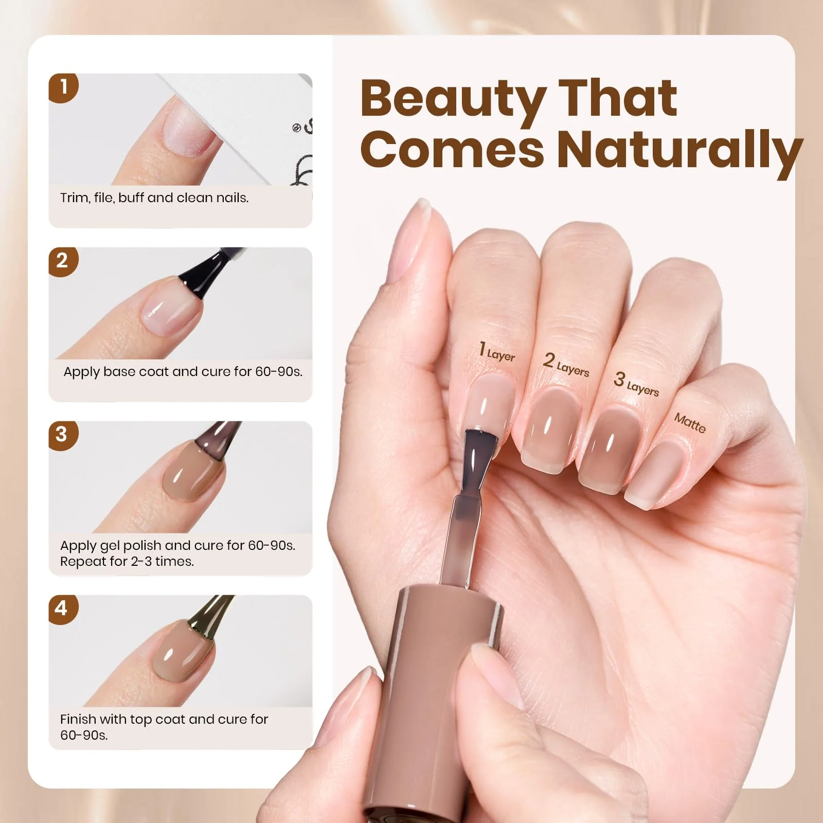 Beetles Brown Jelly Gel Nail Polish  Nails - 15ML Soft Brew Natural Nude Brown Gel Polish Sheer Fall Gel Polish Nail - Image 6