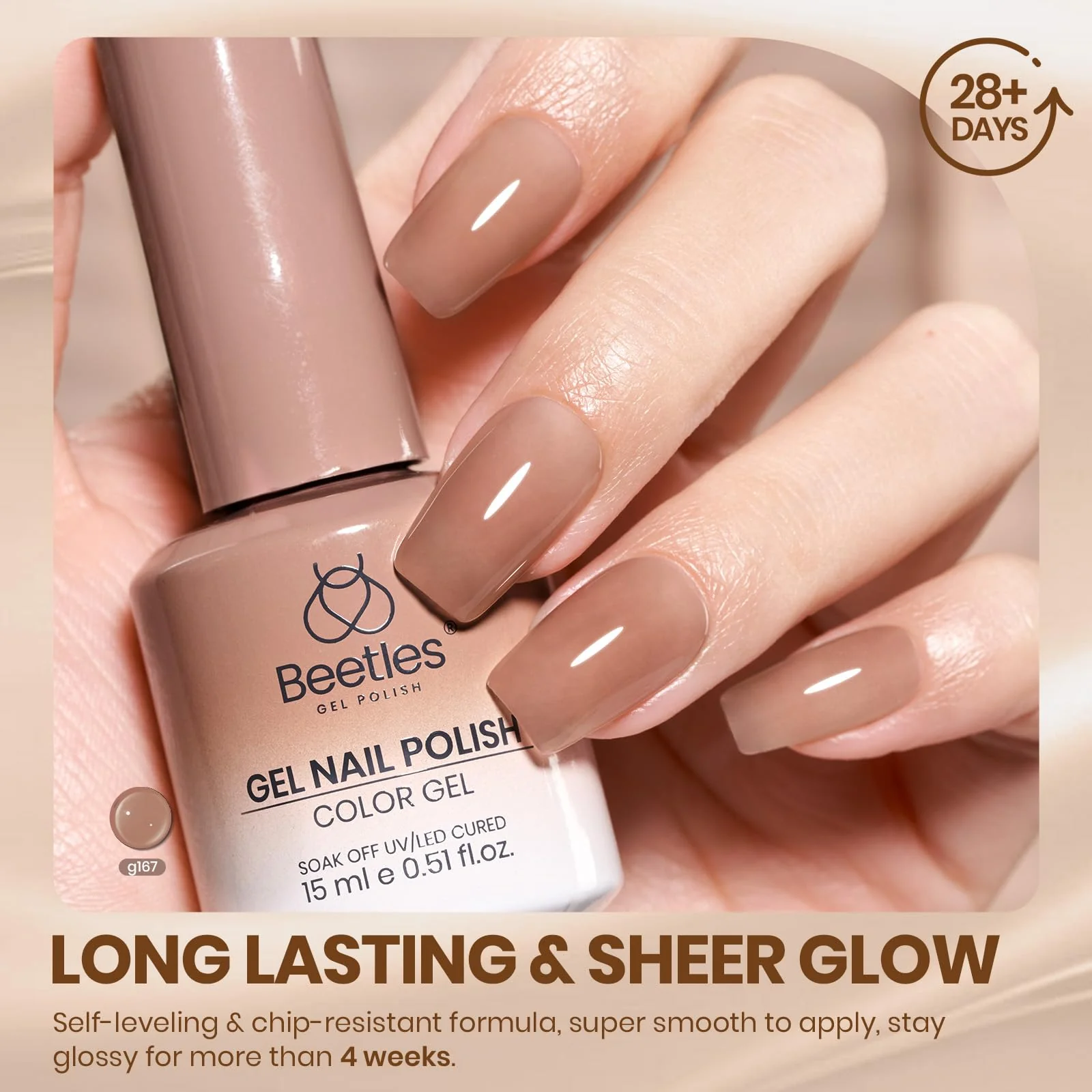 Beetles Brown Jelly Gel Nail Polish  Nails - 15ML Soft Brew Natural Nude Brown Gel Polish Sheer Fall Gel Polish Nail - Image 7