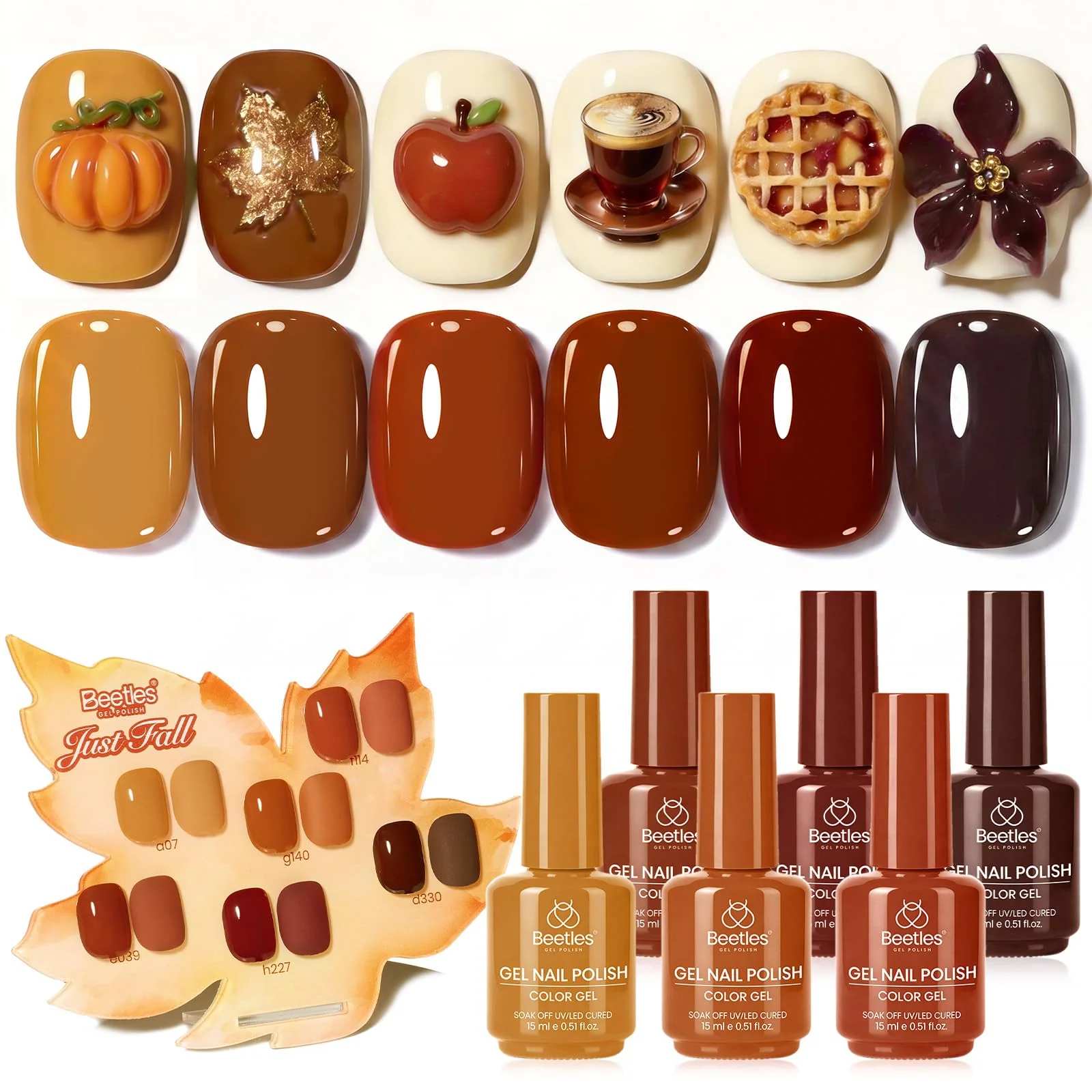 Beetles Brown Just Fall Gel Polish Set 6 Cozy Mocha Cocoa Nude Colors with Display Color Card - Image 9