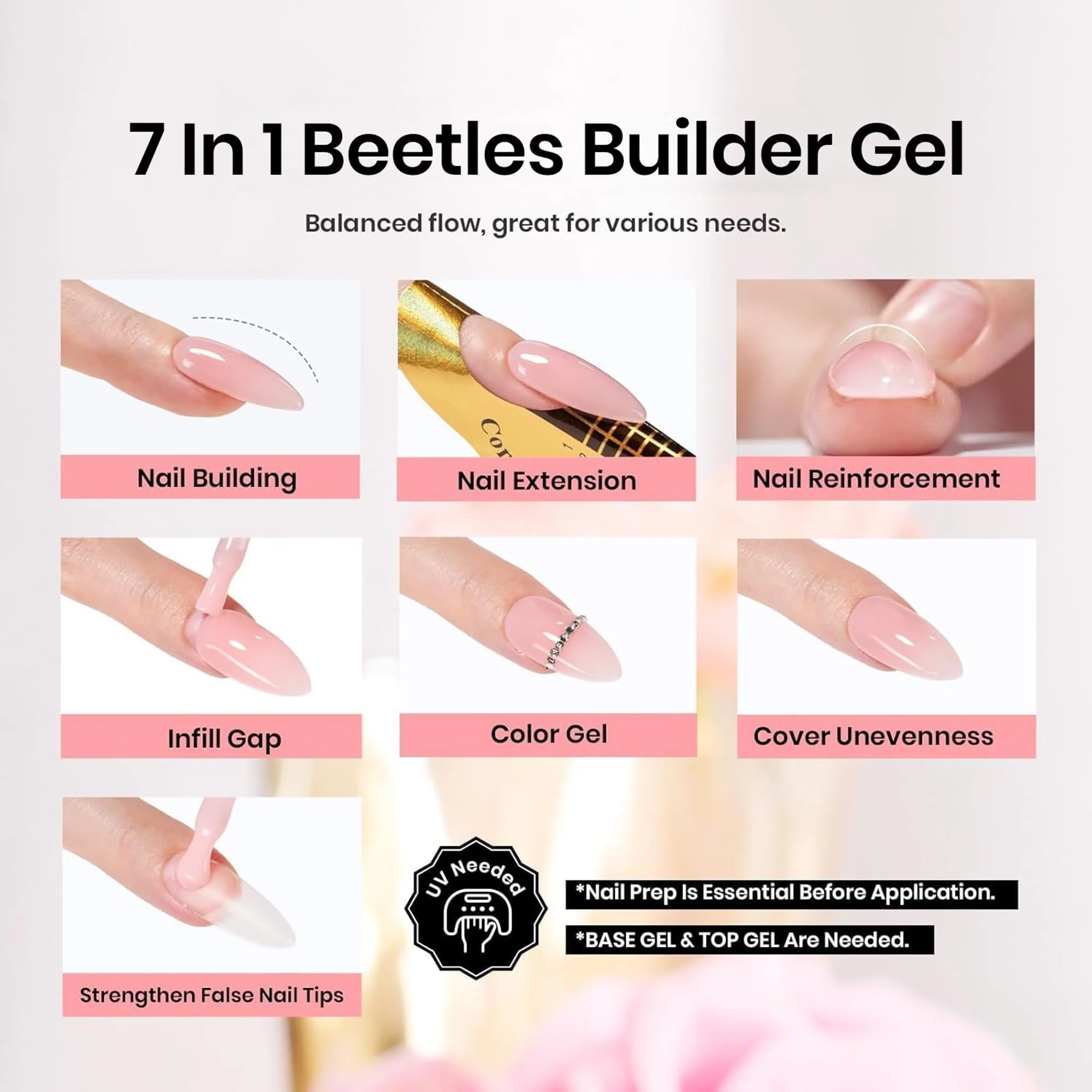 Beetles Builder Gel for Nails-Cover Nude Translucent 7 in 1 Nail - Image 2