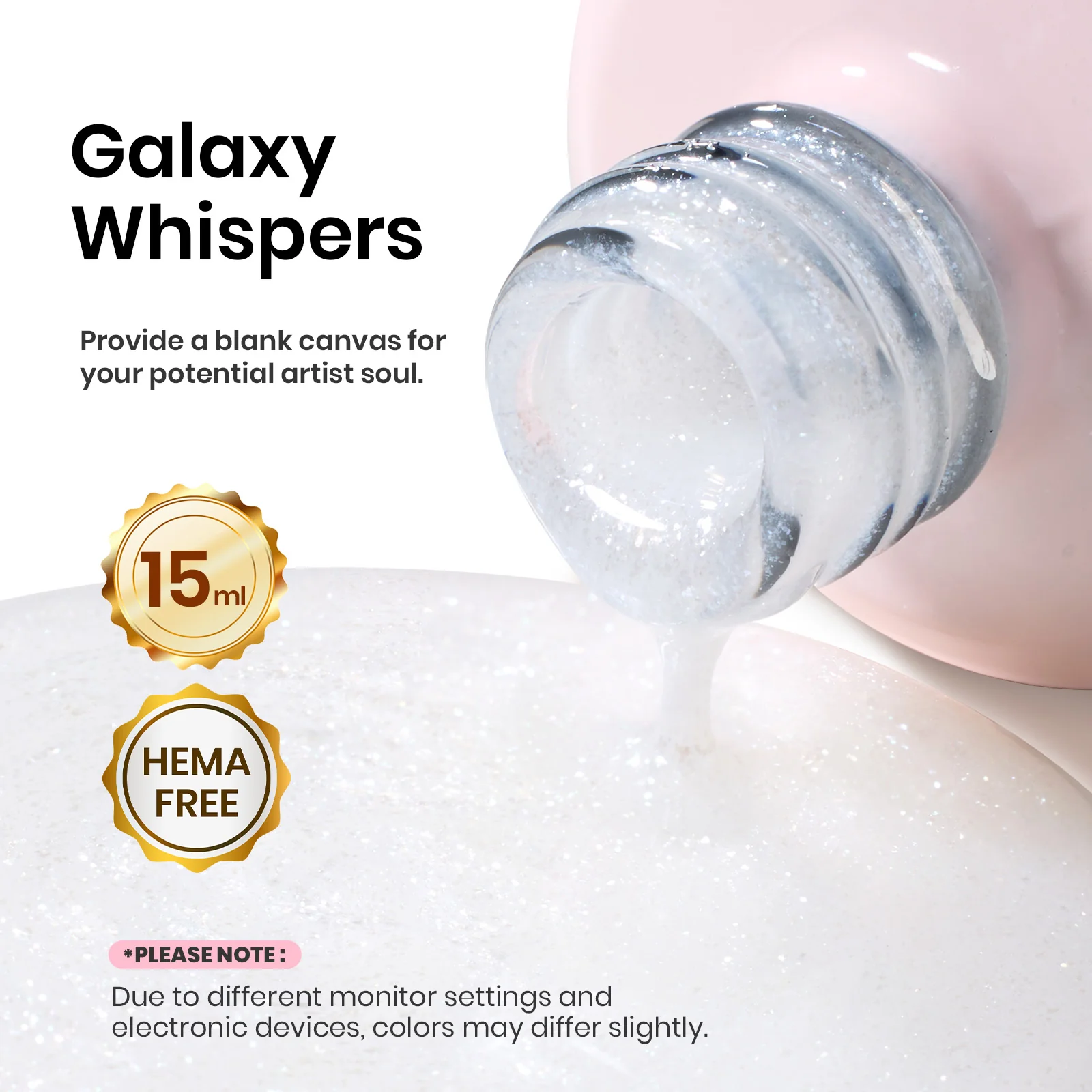 Beetles Builder Gel for Nails HEMA-Free,0.5 oz 8 in 1 White Glitter Builder Nail Gel for Thickening Apex Building Strengthener Extension LED/UV Lamp Galaxy Whispers Color DIY Salon for Begginer - Image 3