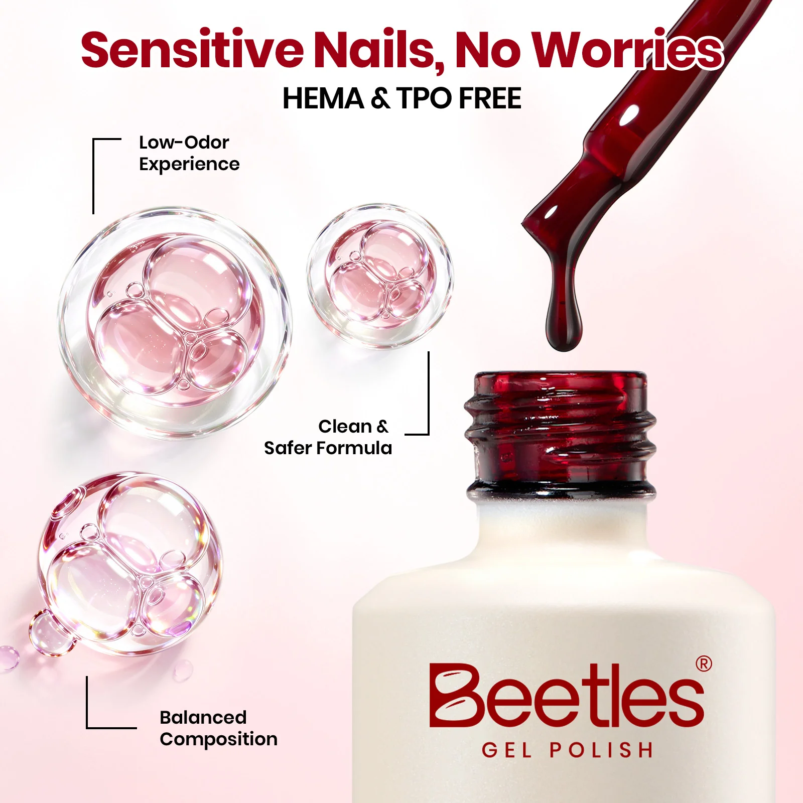 Beetles Builder Gel Nail Kit HEMA & TPO-Free, Cherry Noir Deep Wine Red with Nail Art Brush, 8 in 1 for Building Strengthening & Extension, Beginner Friendly DIY Salon at Home, UV LED Lamp Needed - Image 2