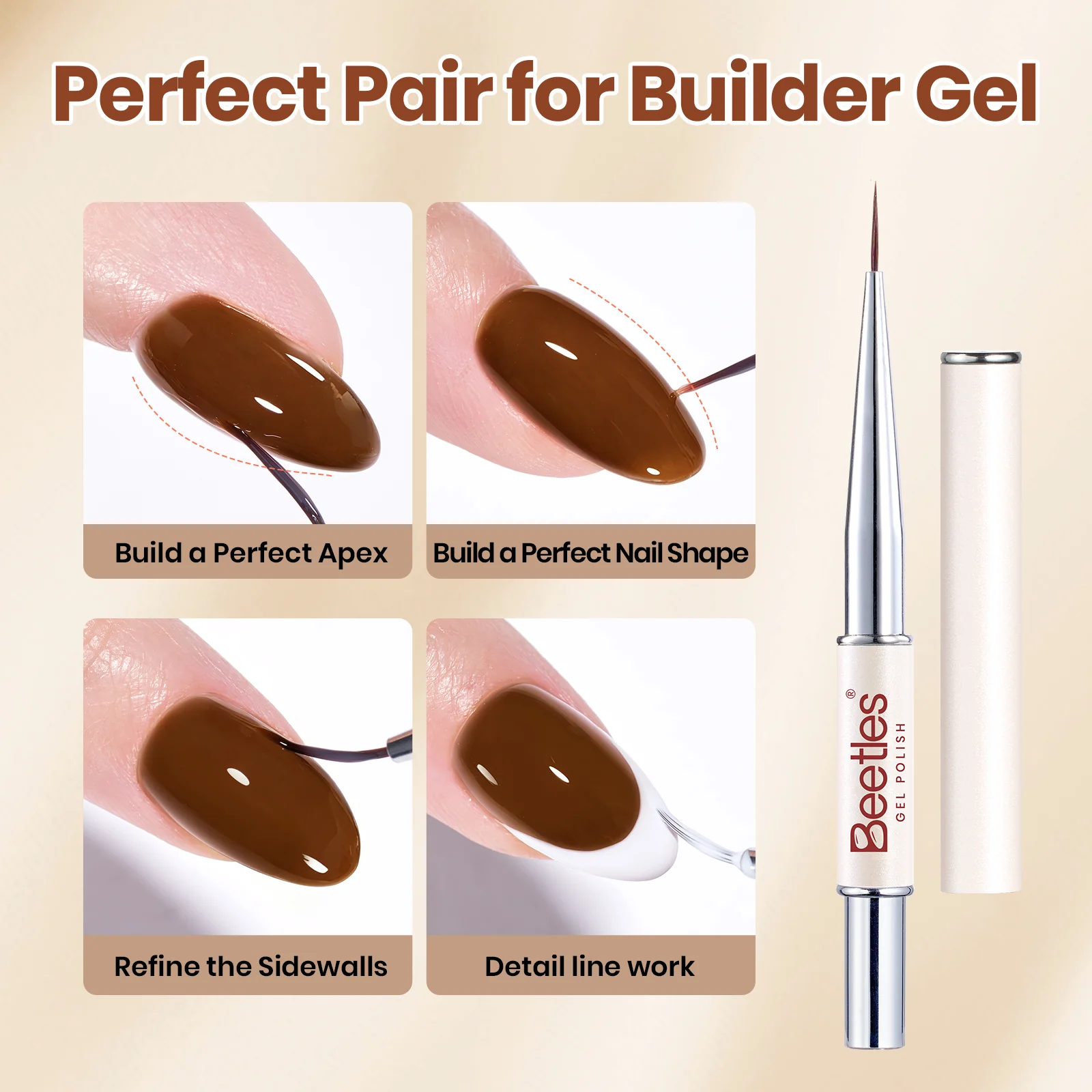 Beetles Builder Gel Nail Kit HEMA & TPO-Free, Cocoa Muse Brown with Nail Art Brush, 8 in 1 for Building Strengthening & Extension, Beginner Friendly DIY Salon at Home, UV LED Lamp Needed - Image 6