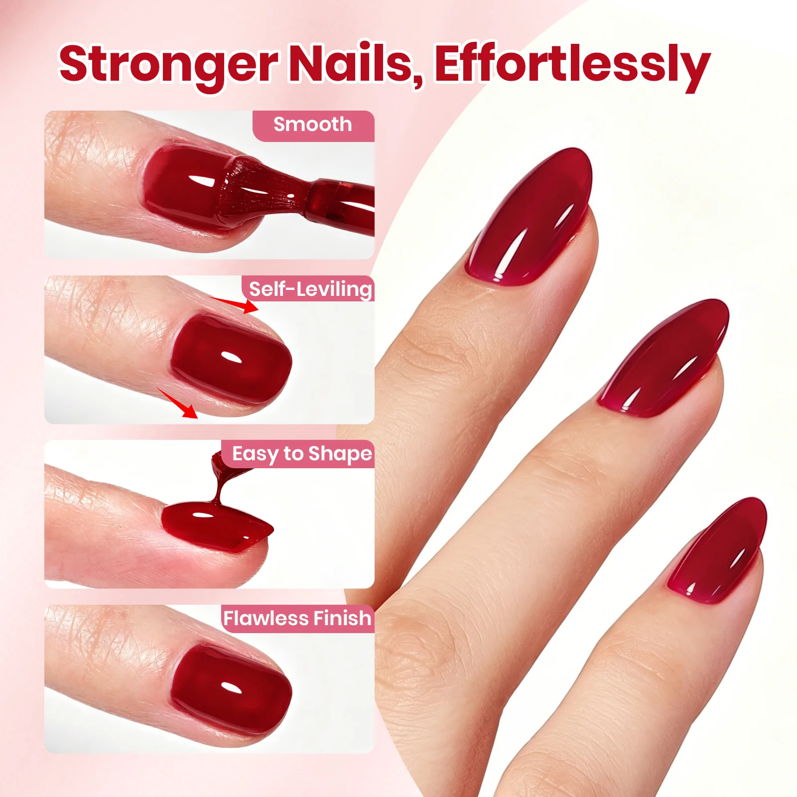 Beetles Builder Gel Nail Kit HEMA & TPO-Free, Crystal Rose Red with Nail Art Brush, 8 in 1 for Building Strengthening & Extension, Beginner Friendly DIY Salon at Home, UV LED Lamp Needed - Image 3