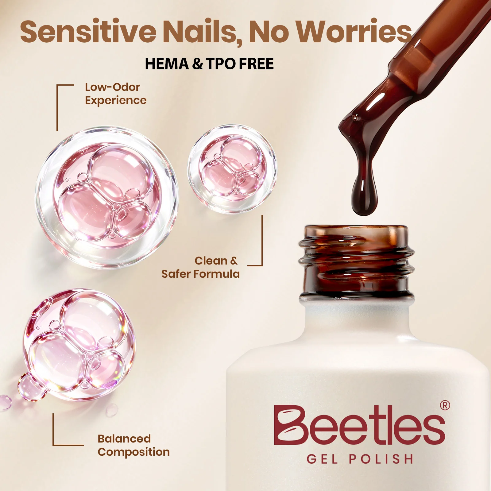 Beetles Builder Gel Nail Kit HEMA & TPO-Free, Maple Ember Brown with Nail Art Brush, 8 in 1 for Building Strengthening & Extension, Beginner Friendly DIY Salon at Home, UV LED Lamp Needed - Image 2