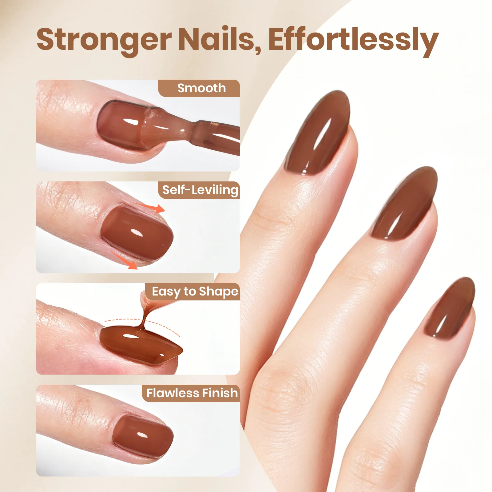 Beetles Builder Gel Nail Kit HEMA & TPO-Free, Maple Ember Brown with Nail Art Brush, 8 in 1 for Building Strengthening & Extension, Beginner Friendly DIY Salon at Home, UV LED Lamp Needed - Image 3